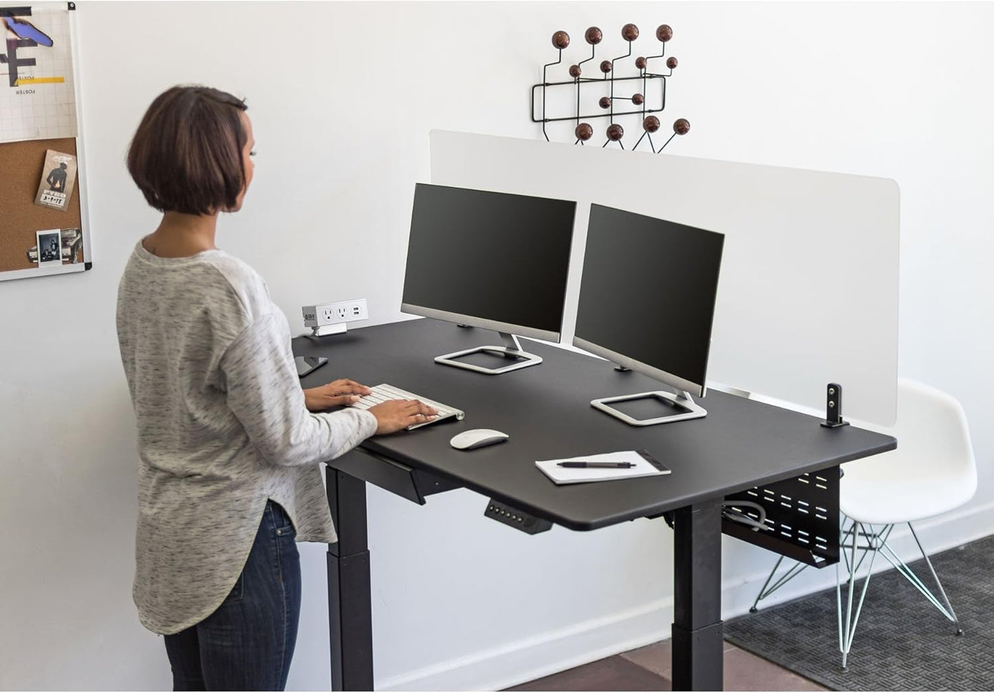 Stand Up Desk Store Under Desk Cable Management Tray Black Horizontal Computer Cord Raceway and Modesty Panel (Black, 51")