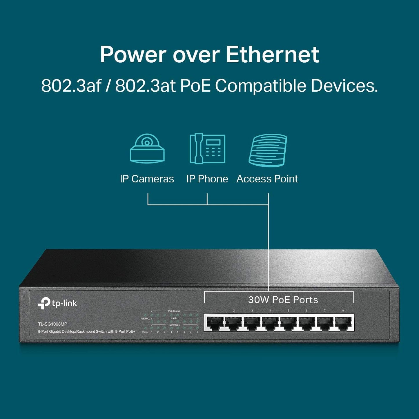 TP-Link 8 Port Gigabit PoE Switch | 8 PoE+ Ports @126W | Plug & Play | Limited Lifetime Protection | Desktop/ Rackmount | Prioritized Power Supply | Sturdy Metal | Shielded Ports (TL-SG1008MP)
