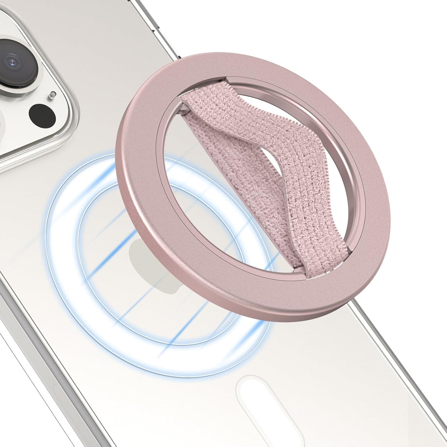 EWA MagOne Solo Phone Grip with Replaceable Elastic Finger Loop, Removable Magnetic Ring Holder Loop, Accessories for iPhone 16,15, 14, 13 Pro/Max/Plus, No Stand-Rosegolden