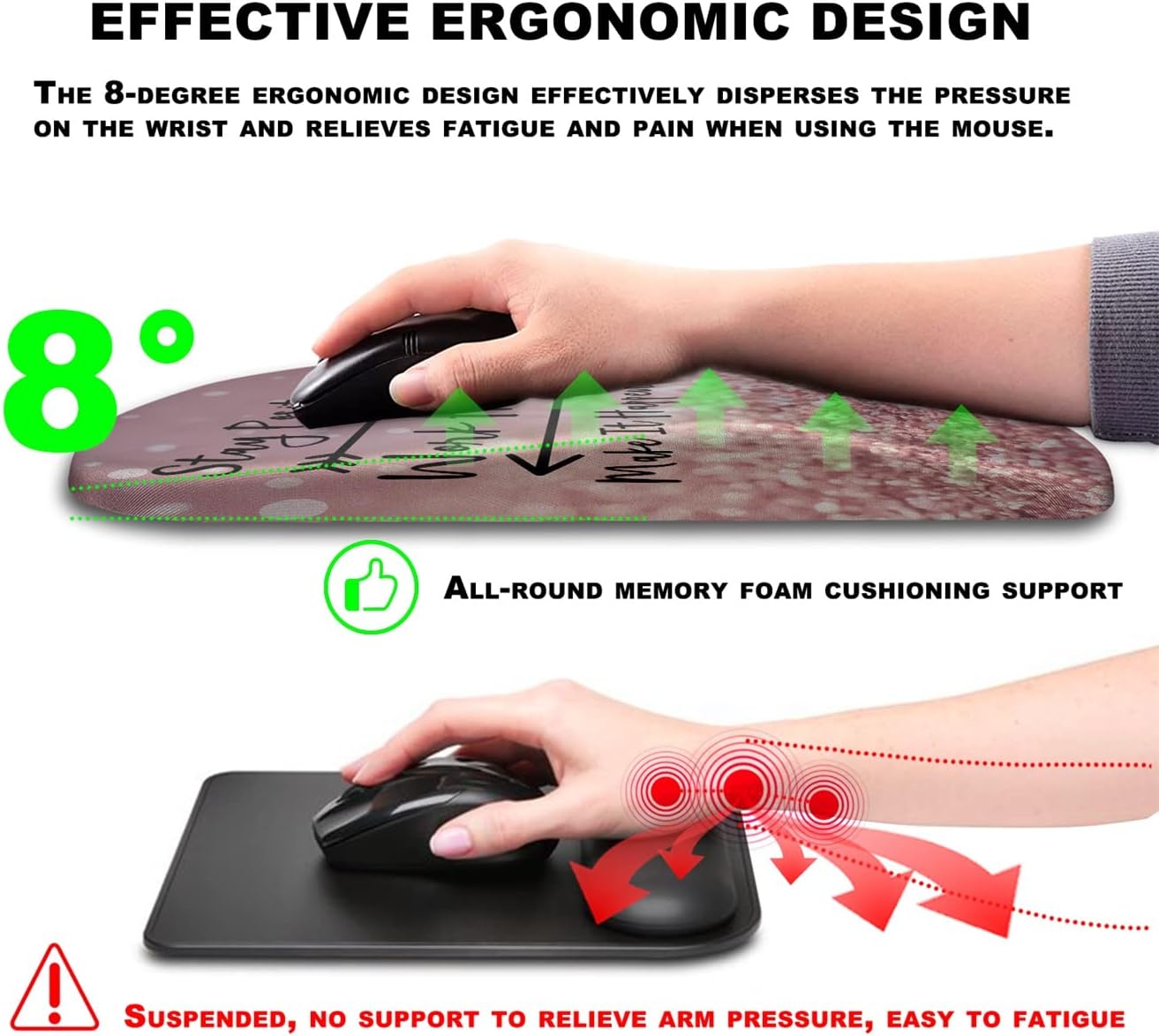 Mouse Pad Wrist Support, Ergonomic Mouse Pad with Massage Dot, Comfortable Computer Mouse Pad for Laptop, Wrist Rest Pain Relief Mousepad with Non-Slip PU Base for Office & Home, 12 x 8 in