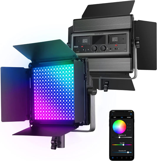 NEEWER RGB1200 RGB LED Video Light Panel with APP/2.4G Control, 60W Studio Photography Lighting 22000Lux@0.5m/1% Precise Min Dimming/360° Full Color/ CRI97+/TLCI98+/2500K-8500K/18 Effect with Barndoor