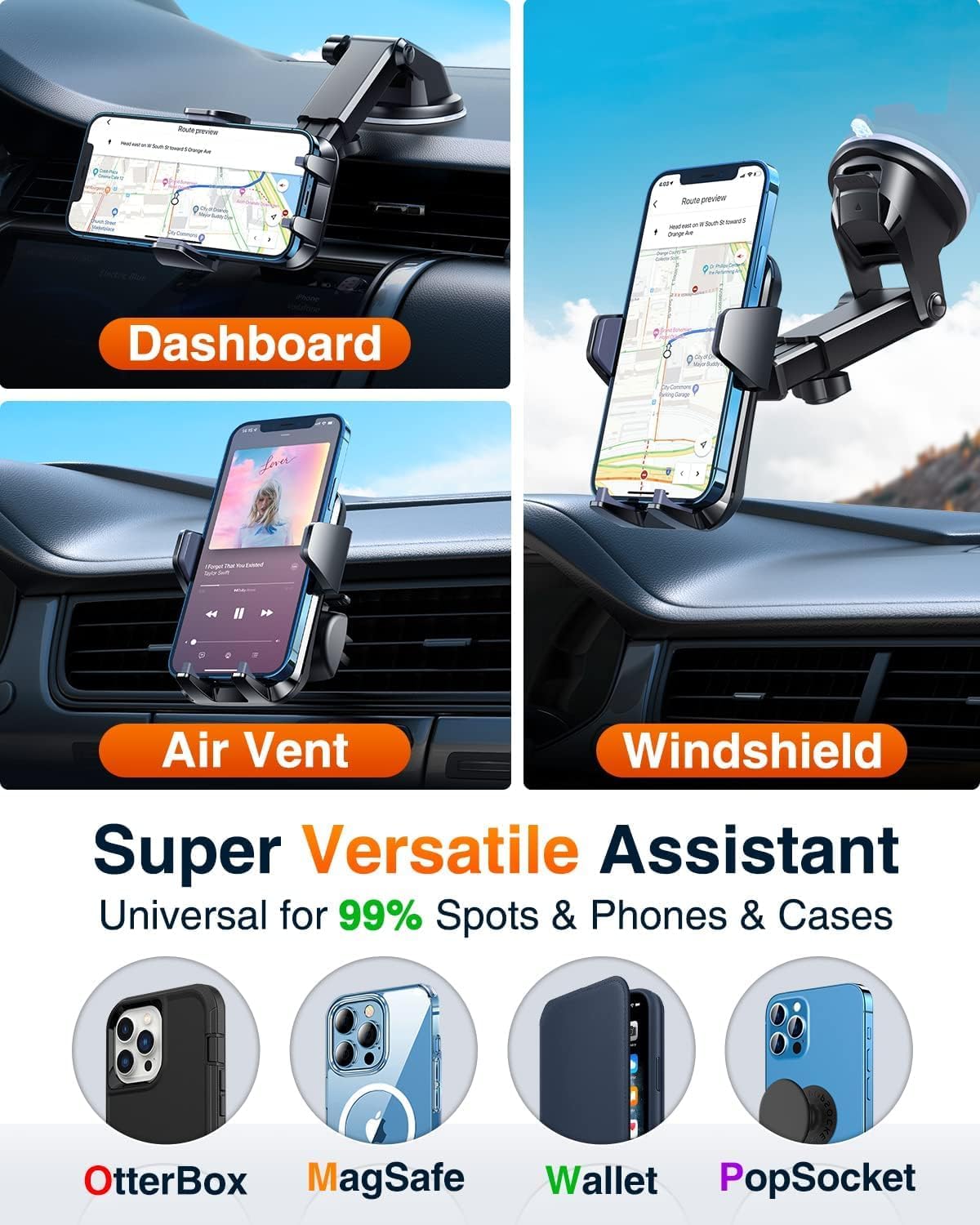 【2025 MAX Stable & Durable】Car Phone Holder VANMASS【Ultimate Military-Grade Suction】Cell Mount Truck Stand Cradle for Dashboard Windshield Vent for iPhone 16 Pro Max 15 14 13 12 Samsung S24 Android