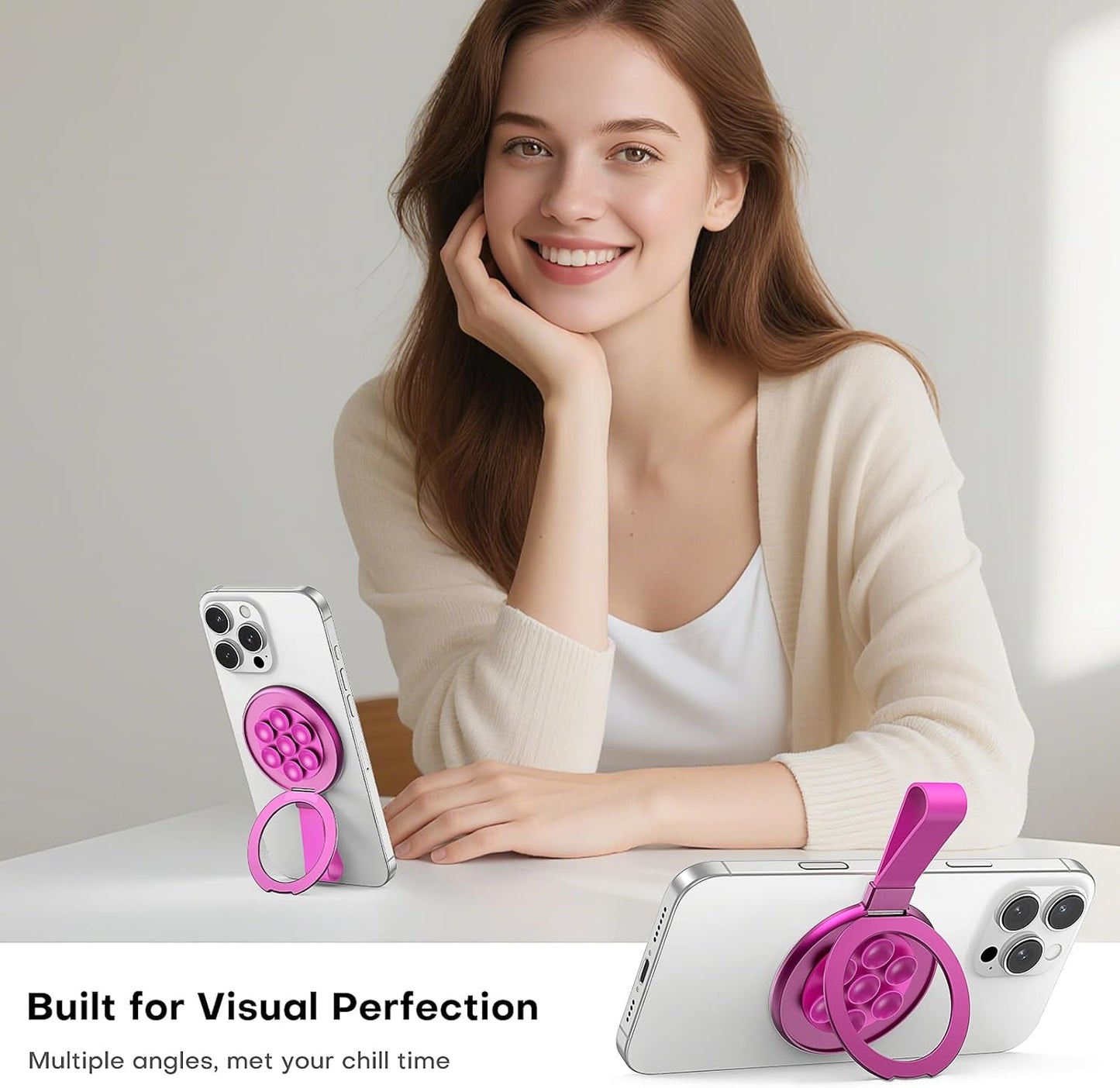 TAURI for Magsafe Suction Phone Grip,Universal Magnetic Suction Grip, 360 Rotating Hands-Free Holder, Silicone Suction Phone Grip Compatible with iPhone 16 Pro Max/15/Android/S25, Hot Pink