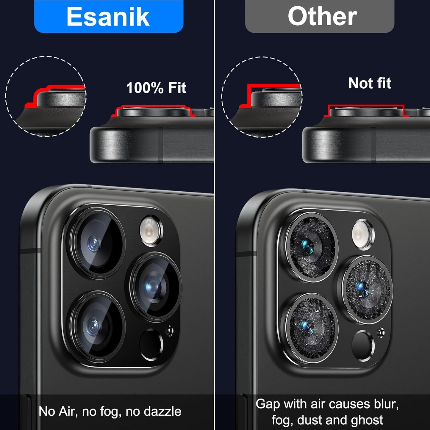 Esanik Upgrade 2 Pack for iPhone 16 Pro/iPhone 16 Pro Max Camera Lens Protector, Aluminum Alloy Metal matte Case Tempered Glass Camera Screen Cover, Scratch Resistant Case Friendly (Black Titanium)
