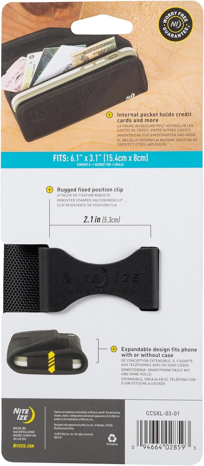 Nite Ize Clip Case Sideways Universal Rugged Holster - Protective Holster for Men's & Women's Belts - Phone Utility Belt Pouch - Phone Accessories - X-Large, Black