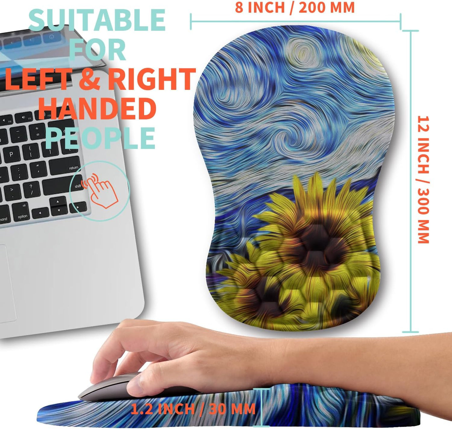 Ergonomic Mouse Pad Wrist Support with Memory Foam Massage Bulge, Carpal Tunnel Pain Relief Mousepad Wrist Rest for Mouse(12x8 inch,Sunflower)