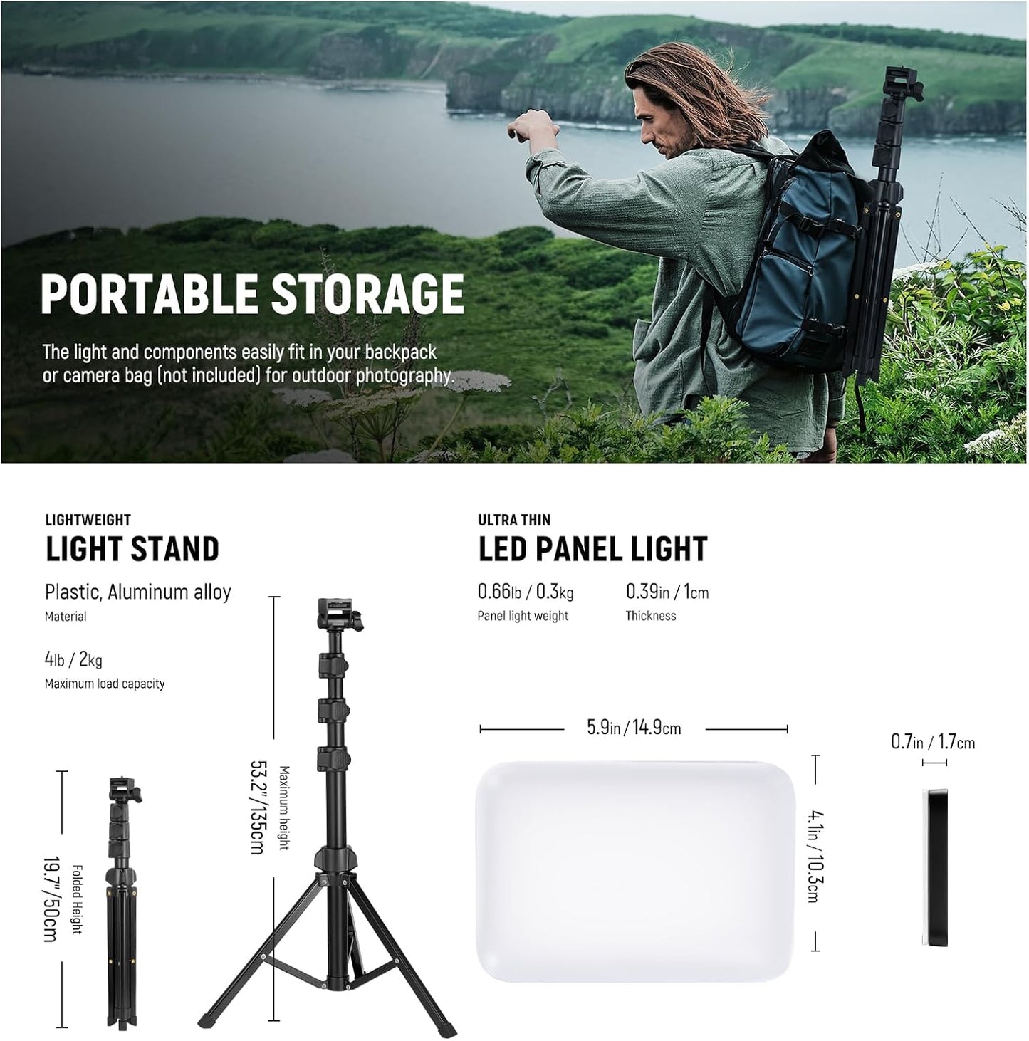 NEEWER BASICS LED Video Light, 2 Pack Studio Panel Key Lighting Kit with Tripod Stands & Filters, Bi Color Dimmable Portable 3200~5600K CRI95 750lux for Photography Recording Streaming Podcast, BP66