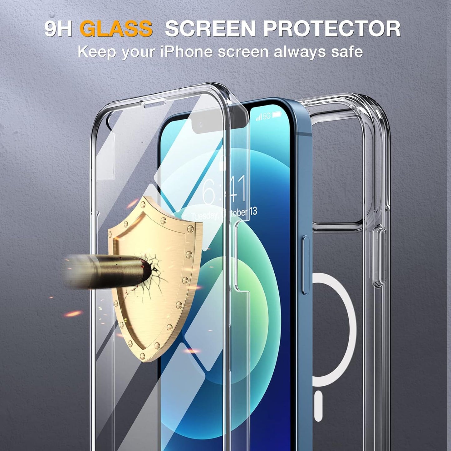 Miracase Magnetic for iPhone 12/12 Pro Case 6.1 inch, (Compatible with MagSafe) Upgrade Full-Body Clear Phone Bumper Case with Built-in 9H Tempered Glass Screen Protector, Magnetic Clear