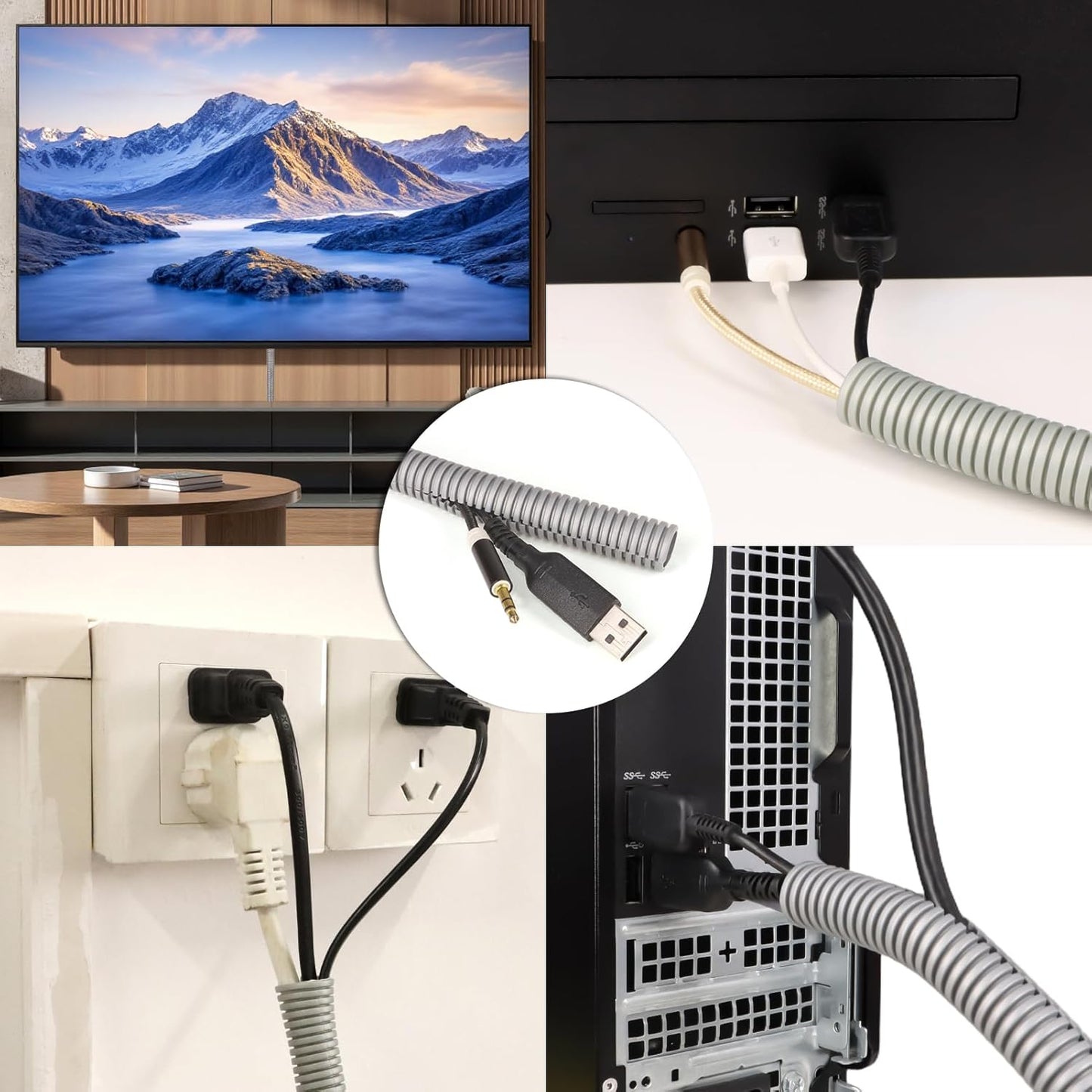 Split Wire Loom Tubing, 10,25ft Cord Protectors from Pets No Chew, Flexible Wire Covers Cord Protectors, Protective Split Cable Sleeve for Automotive Home Industrial Wires(Grey, 0.51inch-25ft)