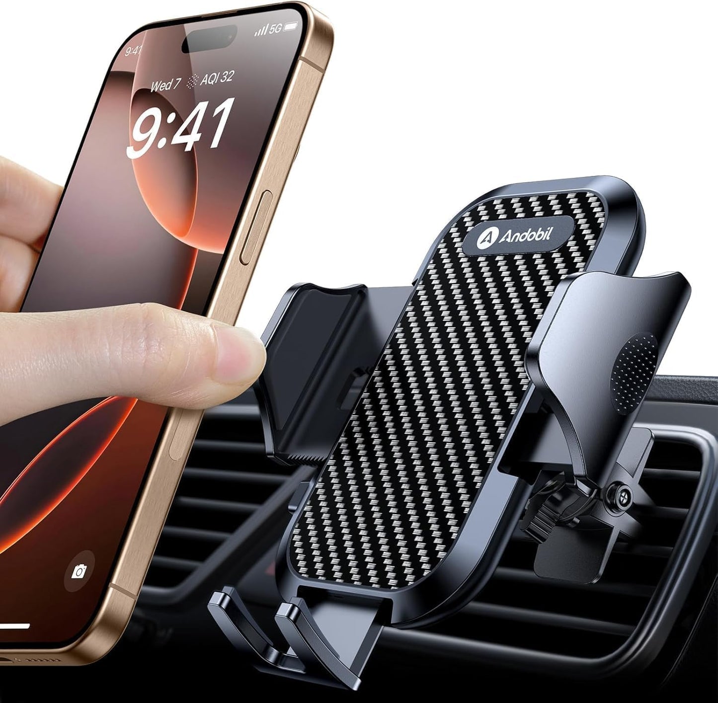 andobil Phone Holders for Your Car - Air Vent Phone Mount, Ultra-Stable Metal Clip with Anti-Shake & 360° Rotation, Universal Car Mount Fit iPhone 16/15/14/13/12 Pro Max/Android/Samsung Galaxy