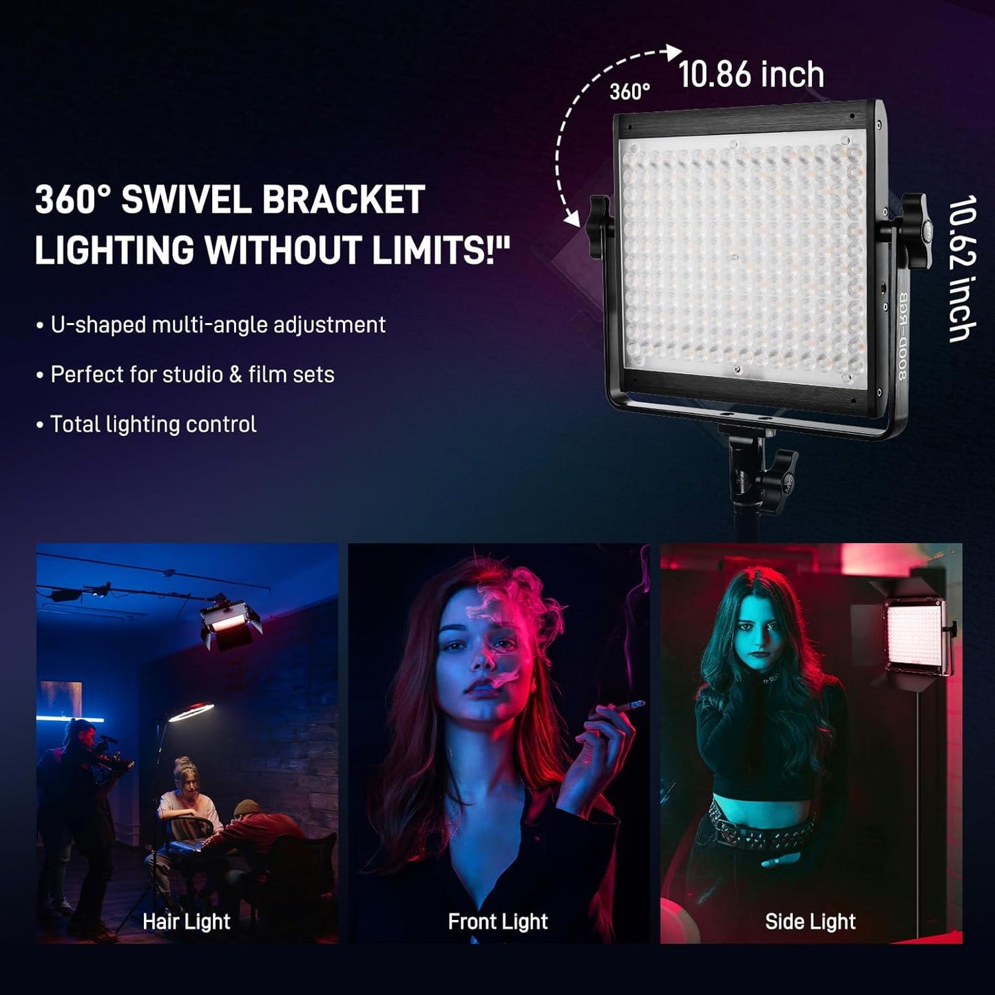 GVM 800D RGB LED Video Light, 2026 Upgraded Panel Light with Optical Lens & 6X Brighter (19500 Lux/0.5m), 3200K-5600K Bi-Color, 20 Scene Modes & CRI97+, Studio Lights, Photography Lighting, 3-Packs