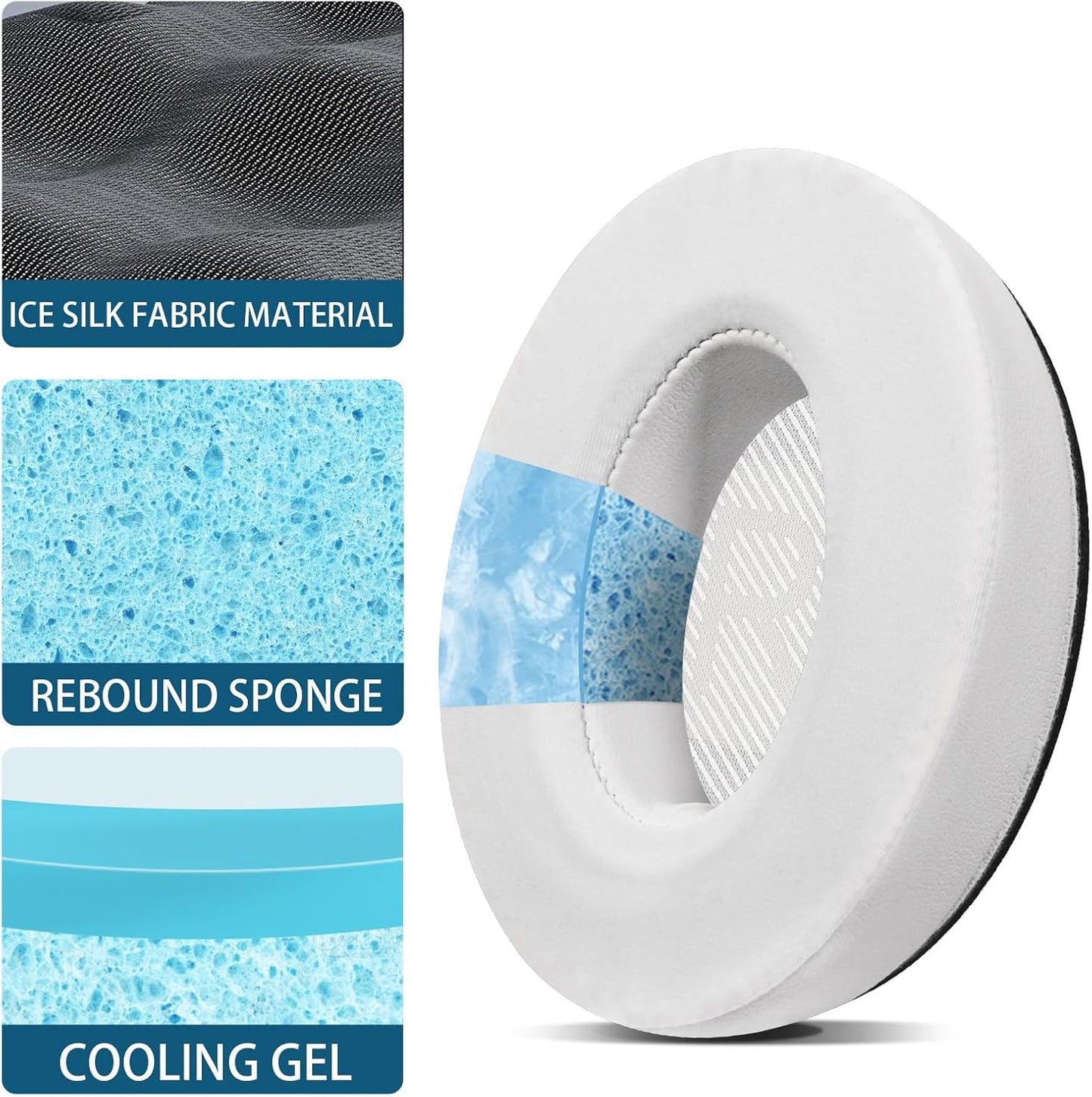 Full Cooling Gel Replacement Earpads for Bose Quiet Comfort QC35 Headphones Ear Pads Cushions with Breathable Ice Silk Fabric, High-Density Noise Cancelling Foam - White