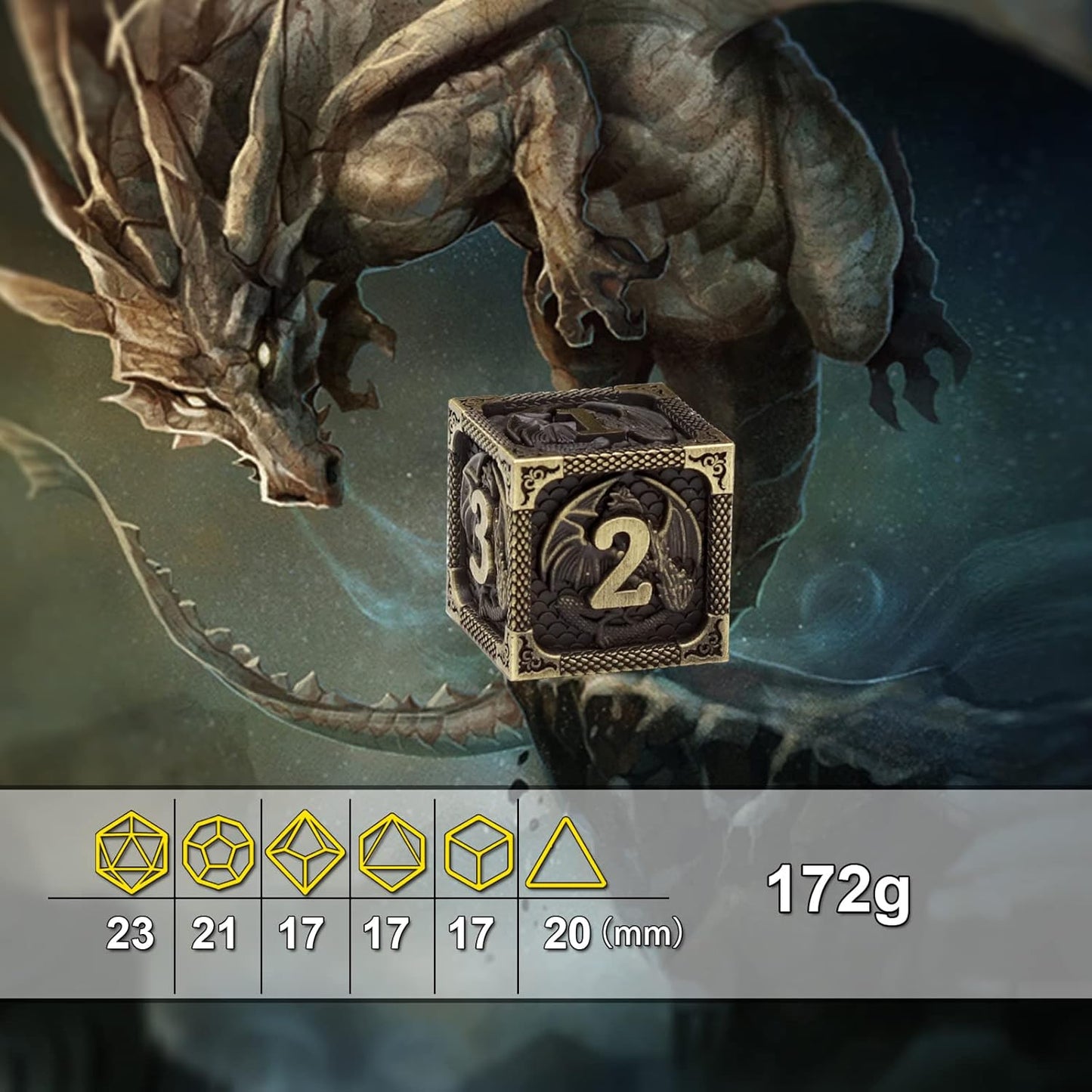 PJOY D&D Dice Set Dragon Metal DND Dice Set Antique Bronze with Case for RPG Role Playing Games Compatible with Dungeons and Dragons Gift TTRPG