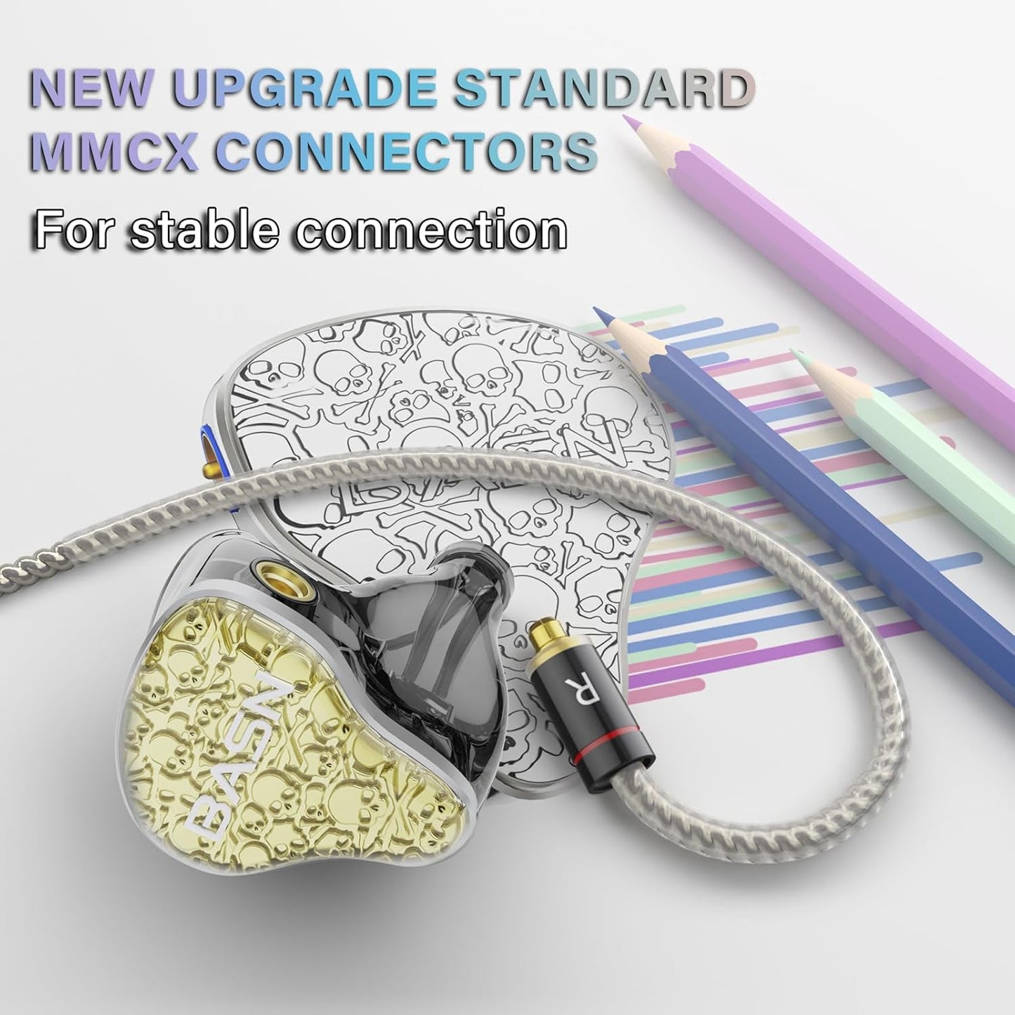 BASN Bmaster5 in Ear Monitors, 5 Drivers Drummer Headphones with Powerful Bass, Noise Isolation IEM Earbuds with Detachable MMCX Sliver-Plated OFC Cable for Musicians (Starlight Gold, MMCX)