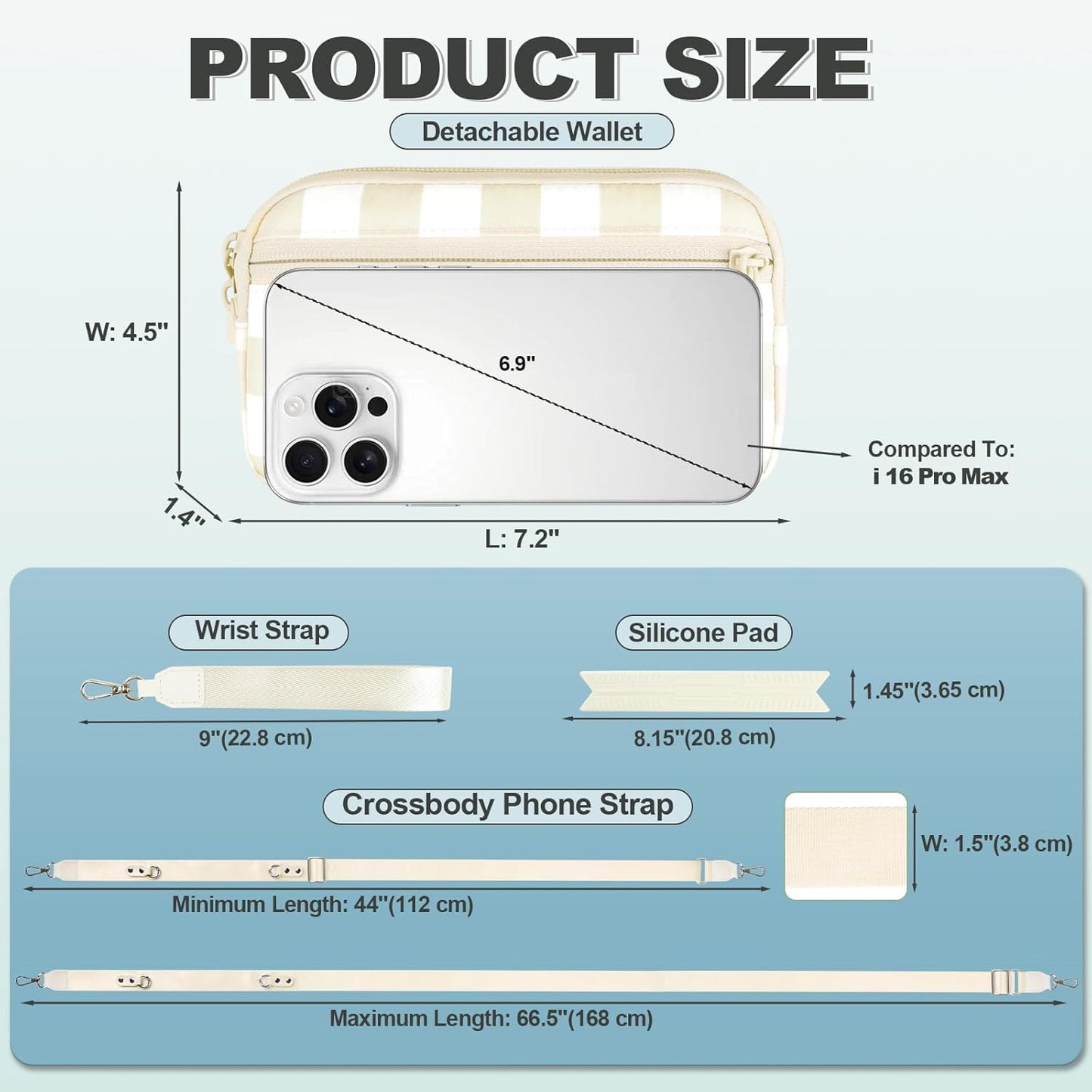 Clip and Go Strap for Phone with Wallet Crossbody, Adjustable Phone Lanyard with Detachable RFID Wristlet Wallet, Phone Strap with Phone Tabs for All Phones, Cream Checkered (L)