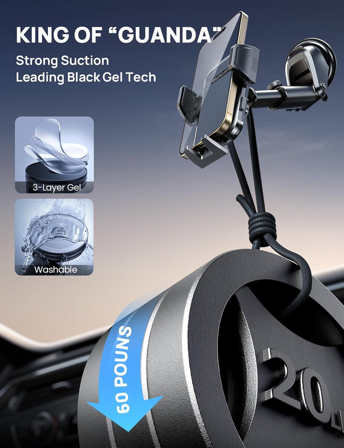 [2025 New] Dashboard Phone Holders for Your Car (+Air Vent Clip) [Military Grade Stable] , Car Cell Phone Holder, Rotatable Suction Cup Car Phone Mount for All Phone (Light Grey)