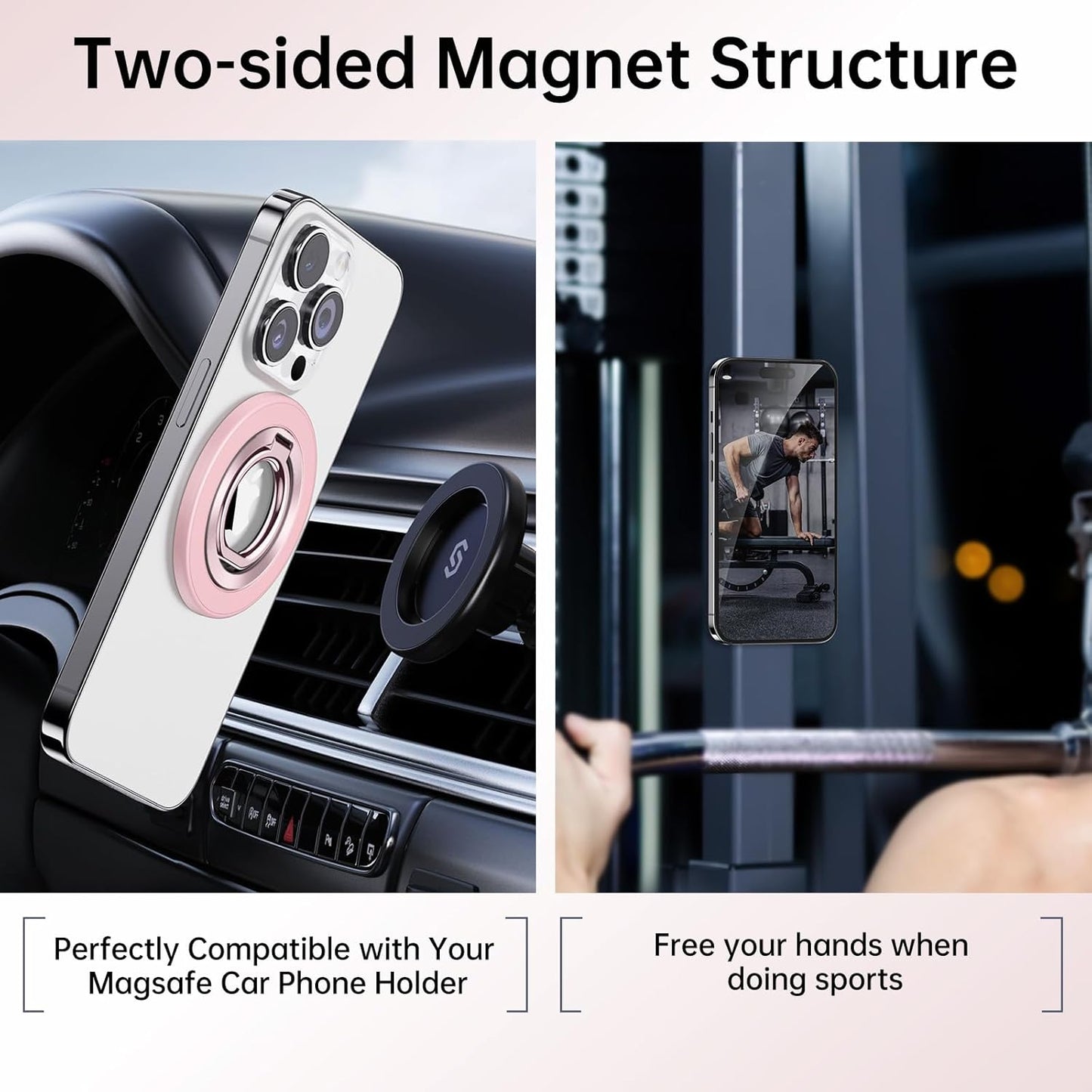 Syncwire Magnetic Phone Ring Holder for MagSafe, Magnetic Phone Ring Stand Finger Grip Kickstand with Two-Sided Magnets Compatible iPhone,Android,MagSafe Accessories, Light Pink