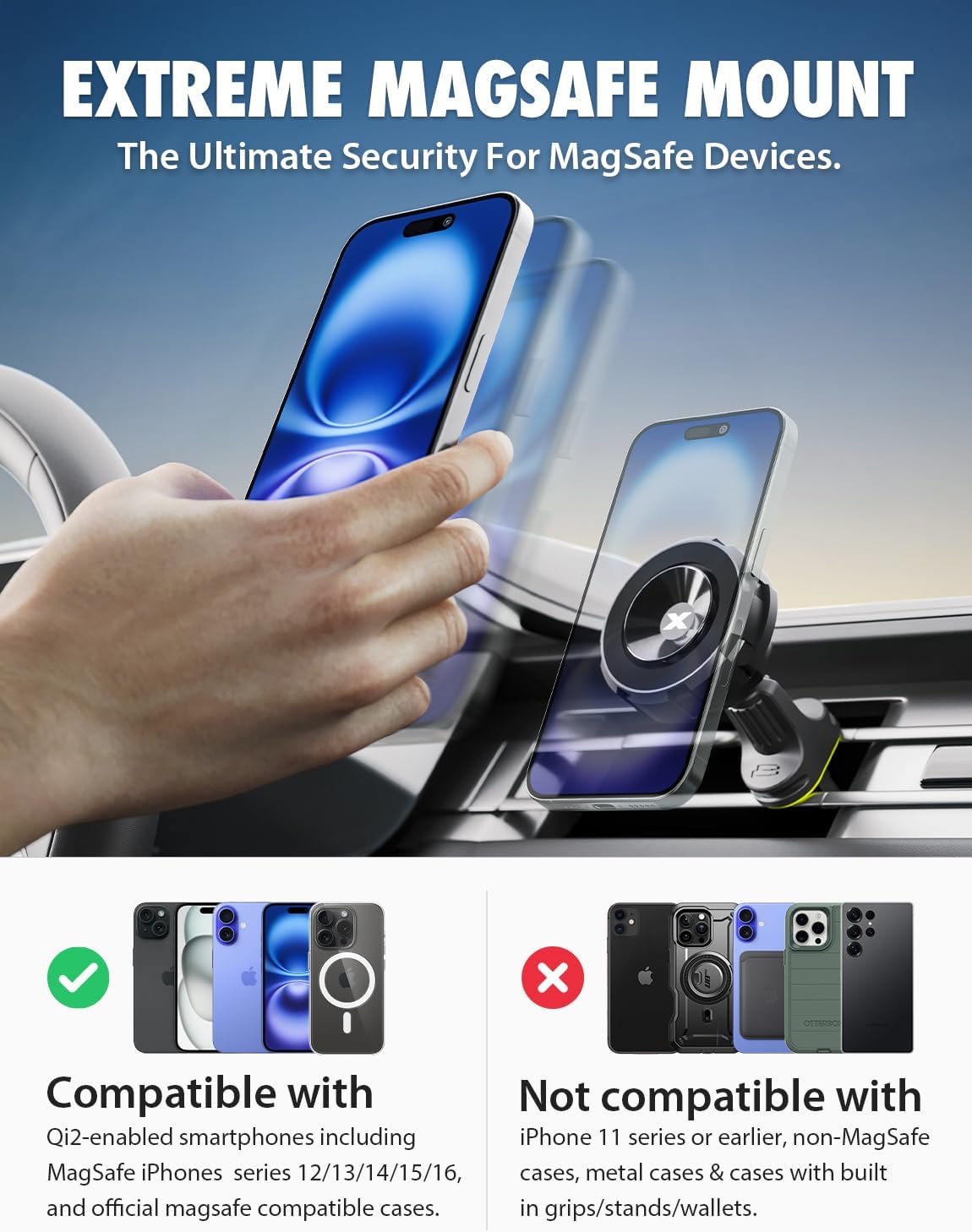 Bracketron Magnetic Car Mount for Cell Phone, MagAlign Max Car Vent Phone Mount【Strongest Magnetic+ Suction】, Vent Phone Mount for Car for iPhone 16 Pro Max 15 14 13 12 - MagSafe Car Accessories