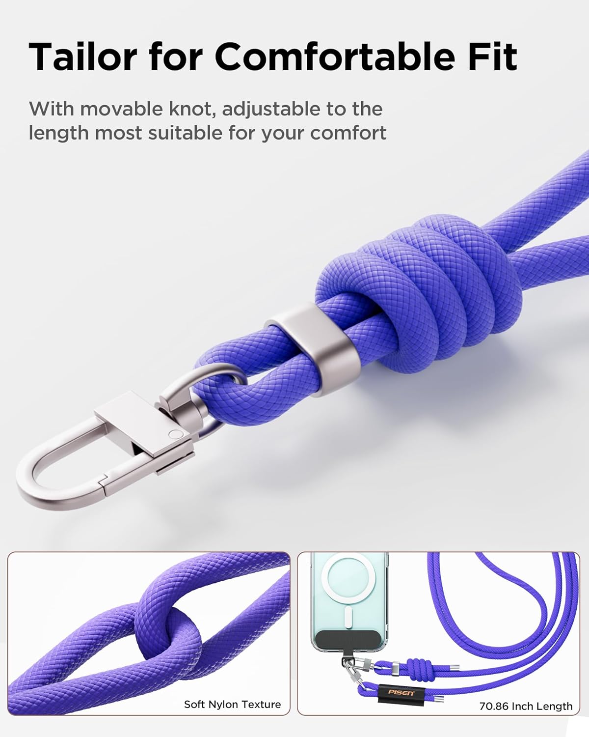 PISEN Phone Lanyard - Cell Phone Crossbody Lanyards with Adjustable Nylon Neck Strap with Lock Buckle & Phone Tether Patches