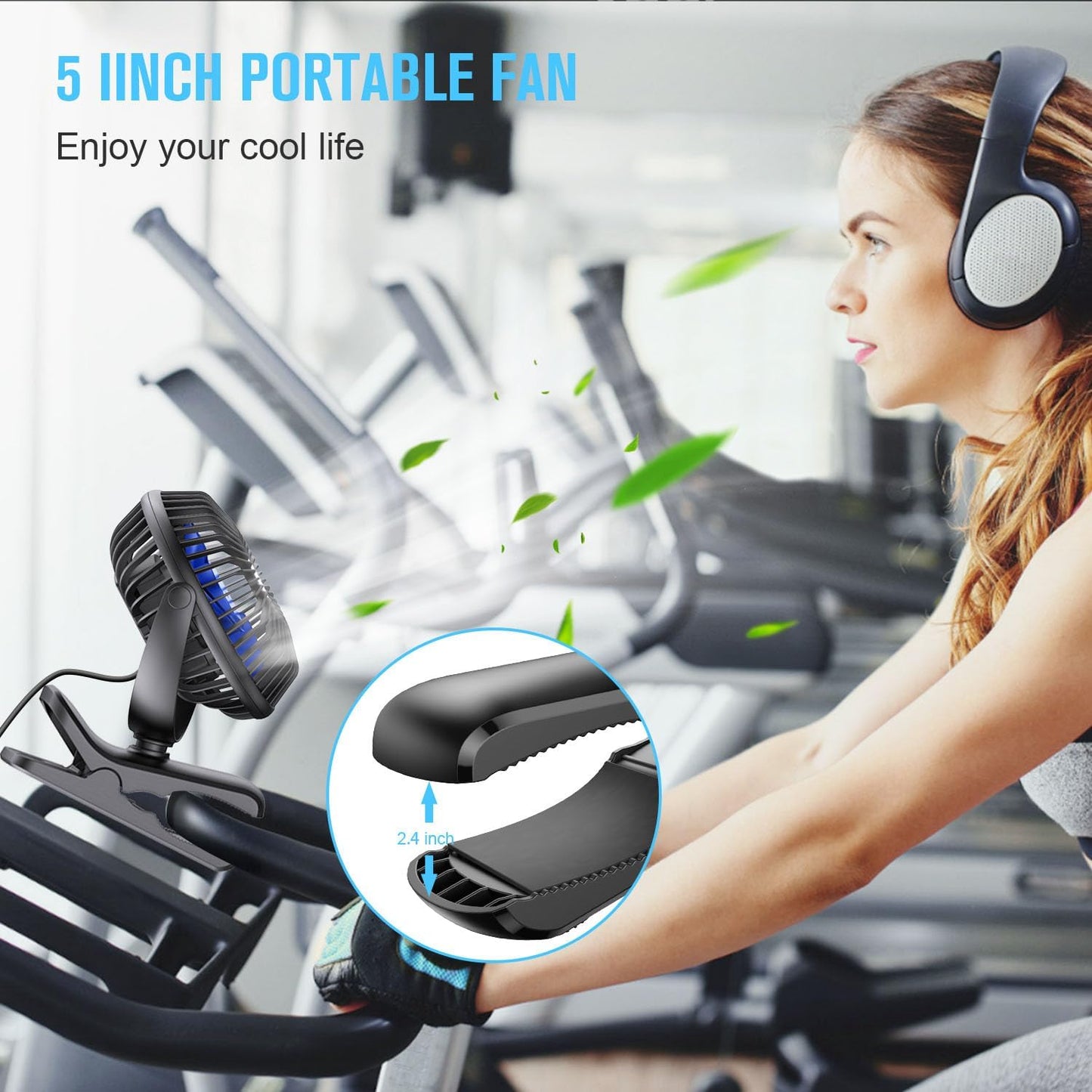 BESKAR USB Clip on Fan, Portable Small Fan with Cord Powered, 3 Speeds Strong Airflow, with Sturdy Clamp, Quiet Personal Desk Fan