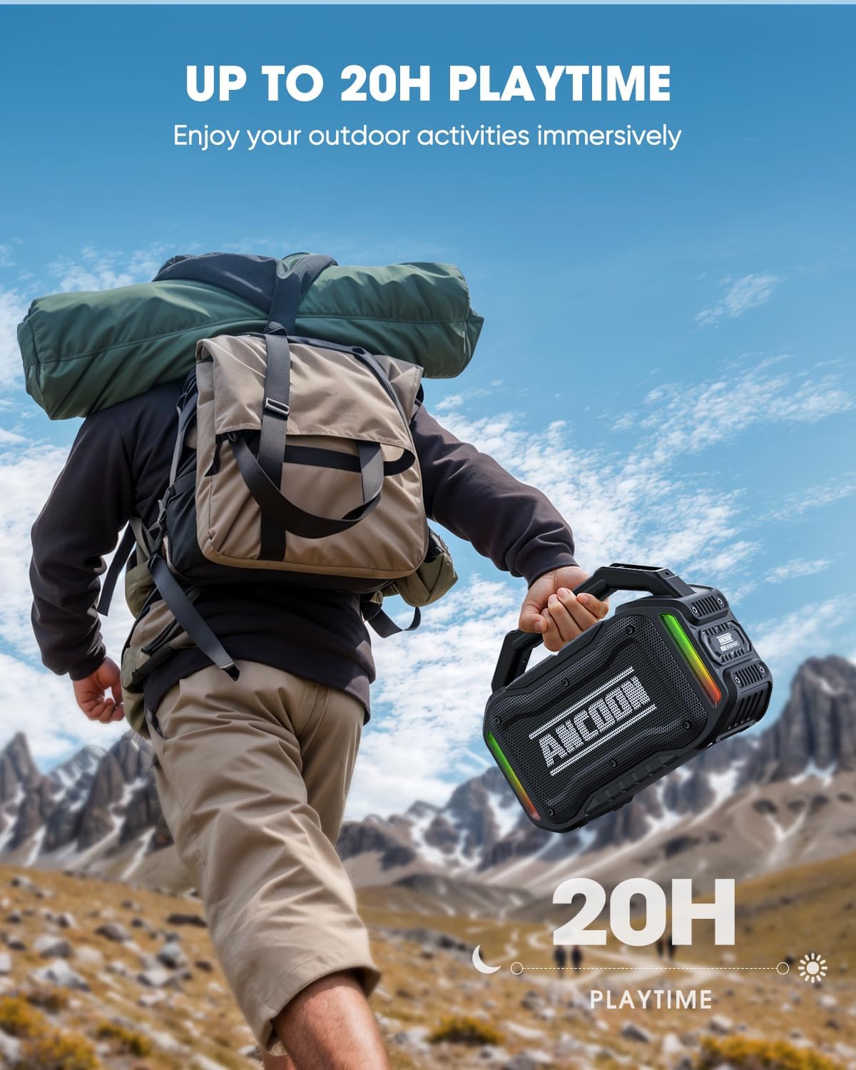 Speakers Bluetooth Wireless: 80W(Peak) Loud Speaker with Bass, 20H Playtime, IPX6 Waterproof, Large Jobsite Speakers for Work, Outdoor, Workshop, Garage, Portable Speaker with TWS (Black)