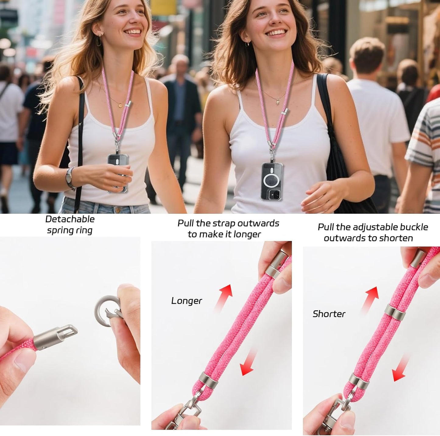 3-in-1 Adjustable Phone Lanyard Crossbody Cell Phone Neck Strap Universal Mobile Wrist Lanyard