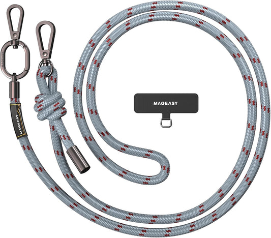 MAGEASY Universal Cell Phone Lanyard - Anti-Theft Thick Rope Crossbody Phone Strap for iPhone 16 Pro Max & Most Smartphones, for Men & Women | 8.3mm Misty Blue/Red