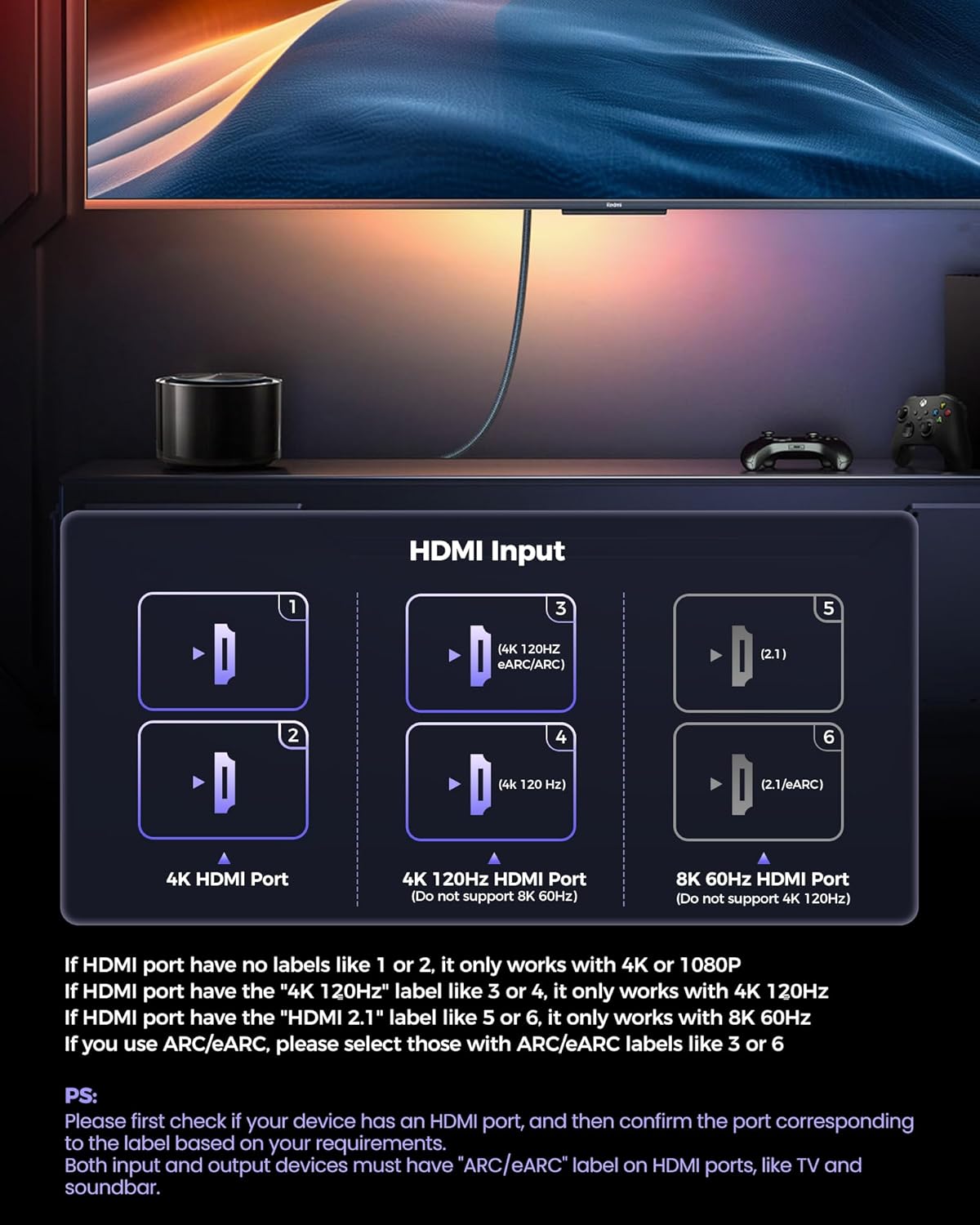 Silkland HDMI eARC/ARC Cable 3.3FT, 8K Certified Ultra High Speed HDMI 2.1 [8K@60Hz, 4K@120Hz] Dolby Atmos Vision, 48Gbps, HDR10, HDCP Compatible for Samsung/Bose/Vizio/SoundBar