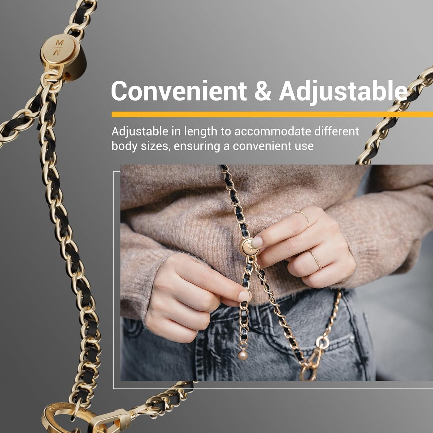 MAGEASY Crossbody Phone Chain Strap - Universal Metal Crossbody Phone Lanyard With Adjustable Length, Chic Cell Phone Necklace Phone Strap for iPhone & Android Phones - Modern Gold Metal