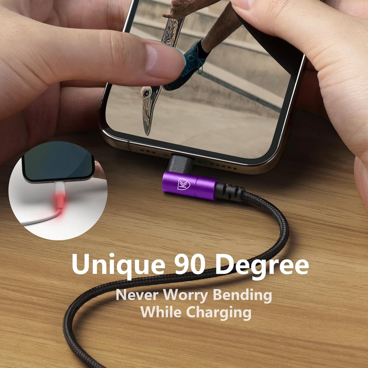 10ft iPhone Charger Cable,3Pack 90 Degree Lightning Cable, [Apple MFi Certified] Long Fast Charging Cord Compatible for iPhone 14/13/12/11/Pro/Max/Mini/X/Plus/8/7/6/Plus/ - Purple