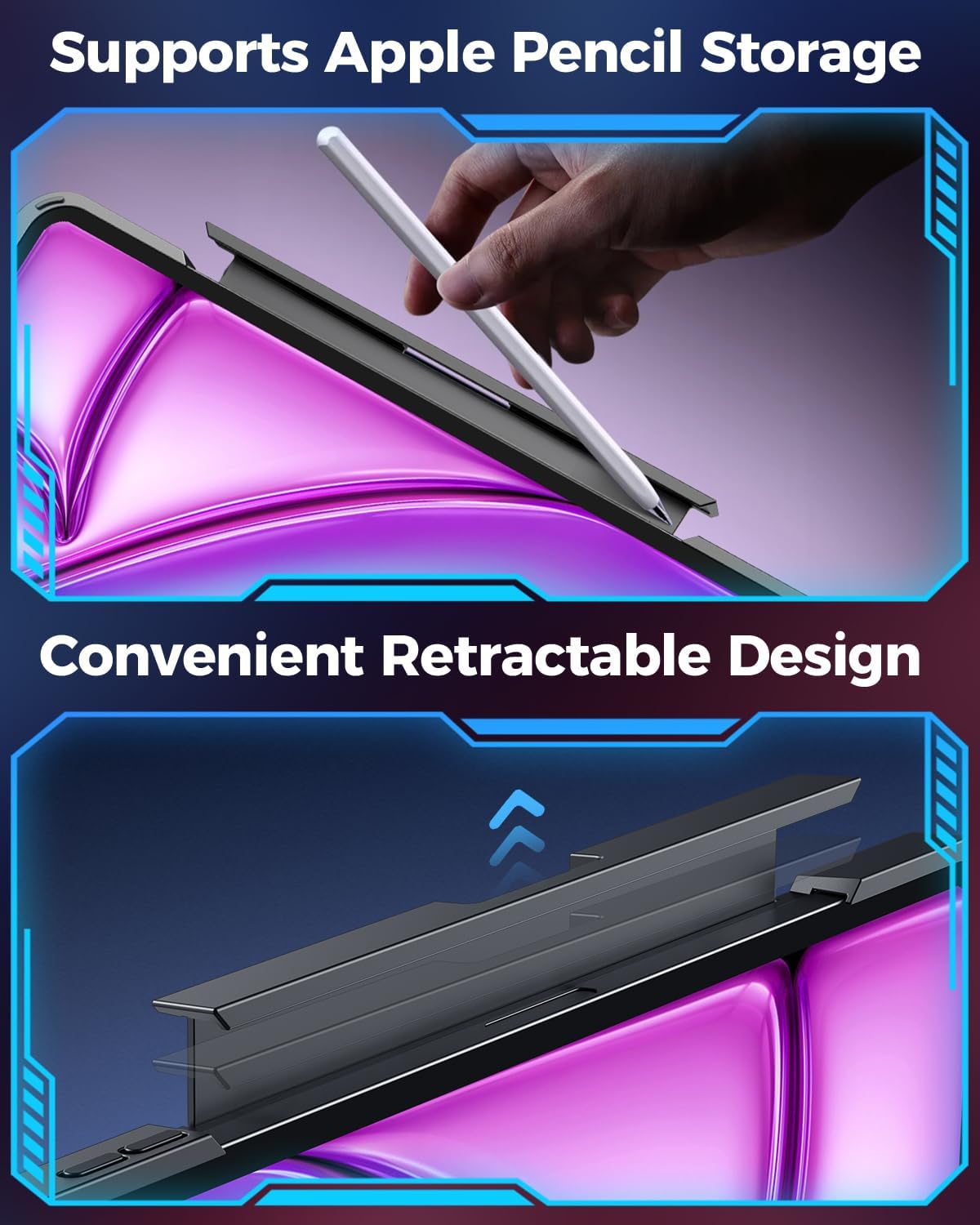 SIEBITU Clear Wireless Keyboard Case for iPad Air 13-inch (M3 2025/M2 2024) & iPad Pro 12.9-inch 6th 5th 4th 3rd Gen with Pencil Holder, Multi-Touch Trackpad & 7-Color Backlit, 360°Rotating, Black