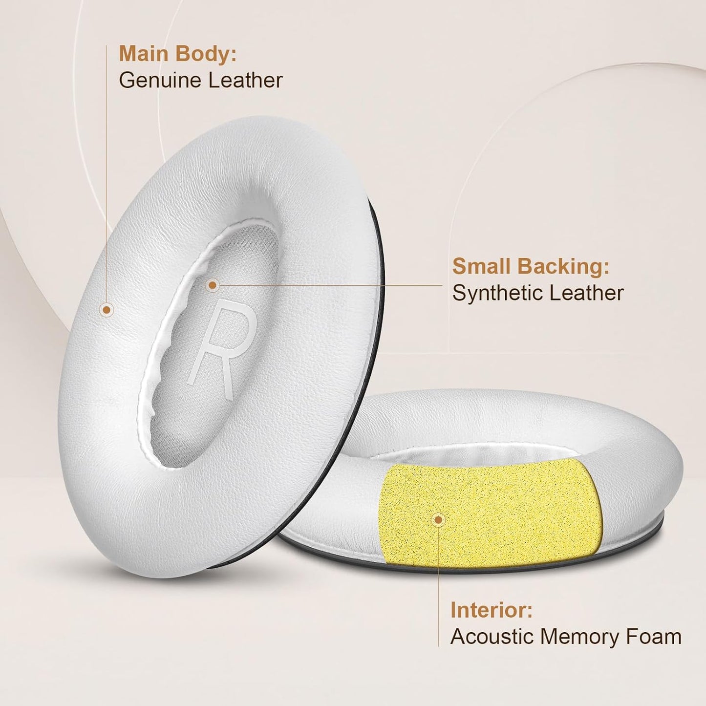 Aurivor Replacement Ear-Pads Cushions for Bose QuietComfort 45 35 35ii (QC-45 QC-35 QC-35 ii), Genuine Lambskin Ear Covers Compatible with QuietComfort SE (QC SE)/ New QuietComfort Headphones(White)