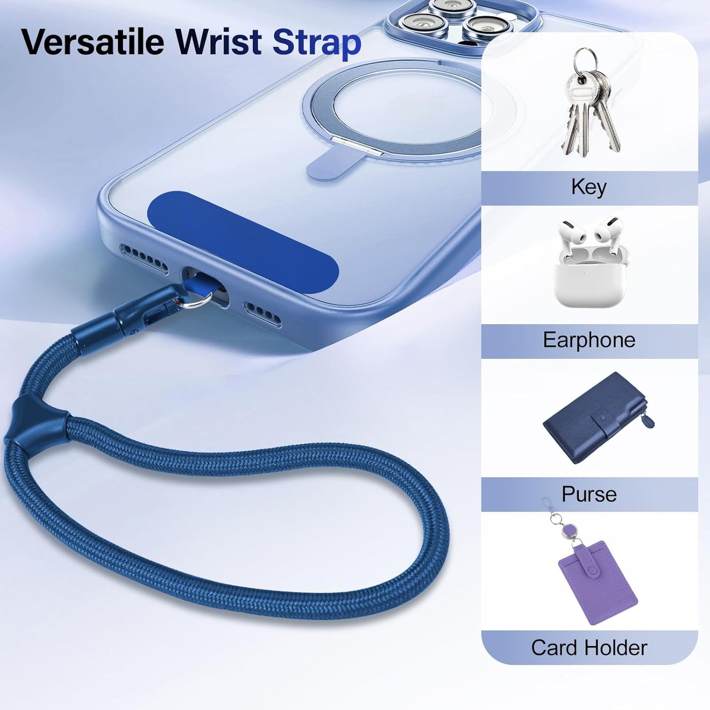 Phone Wrist Strap, Universal Adjustable Hand Wrist Strap Lanyard for iPhone 16 and Most Smartphones, Multifunctional Patch Lanyard with Phone Tether Tab for Women and Men, Royal Blue