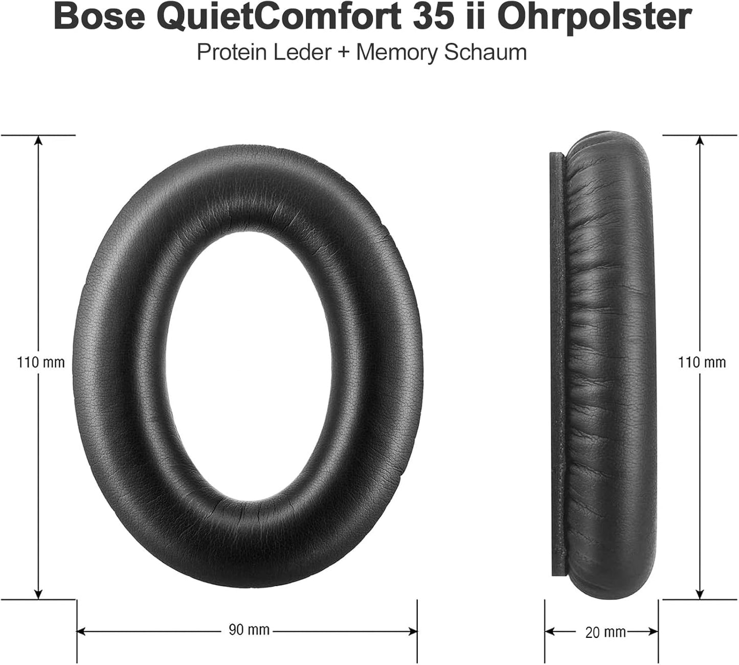 Replacement Earpads Cushions for Bose QuietComfort 35 (QC35) & Quiet Comfort 35 II (QC35 ii) Headphones, Ear Pads with Softer Leather, Noise Isolation Foam, Comfortable Thickness