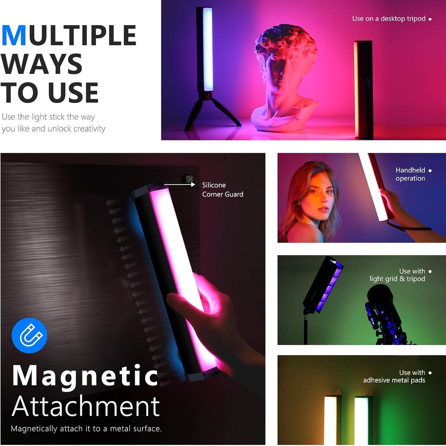 NEEWER RGB LED Video Light Stick, Touch Bar & APP Control, Magnetic Handheld Photography Lighting Wand, Dimmable 3200K~5600K CRI98+ Full Color LED Light with 6400mAh Battery, 17 Scenes, RGB1