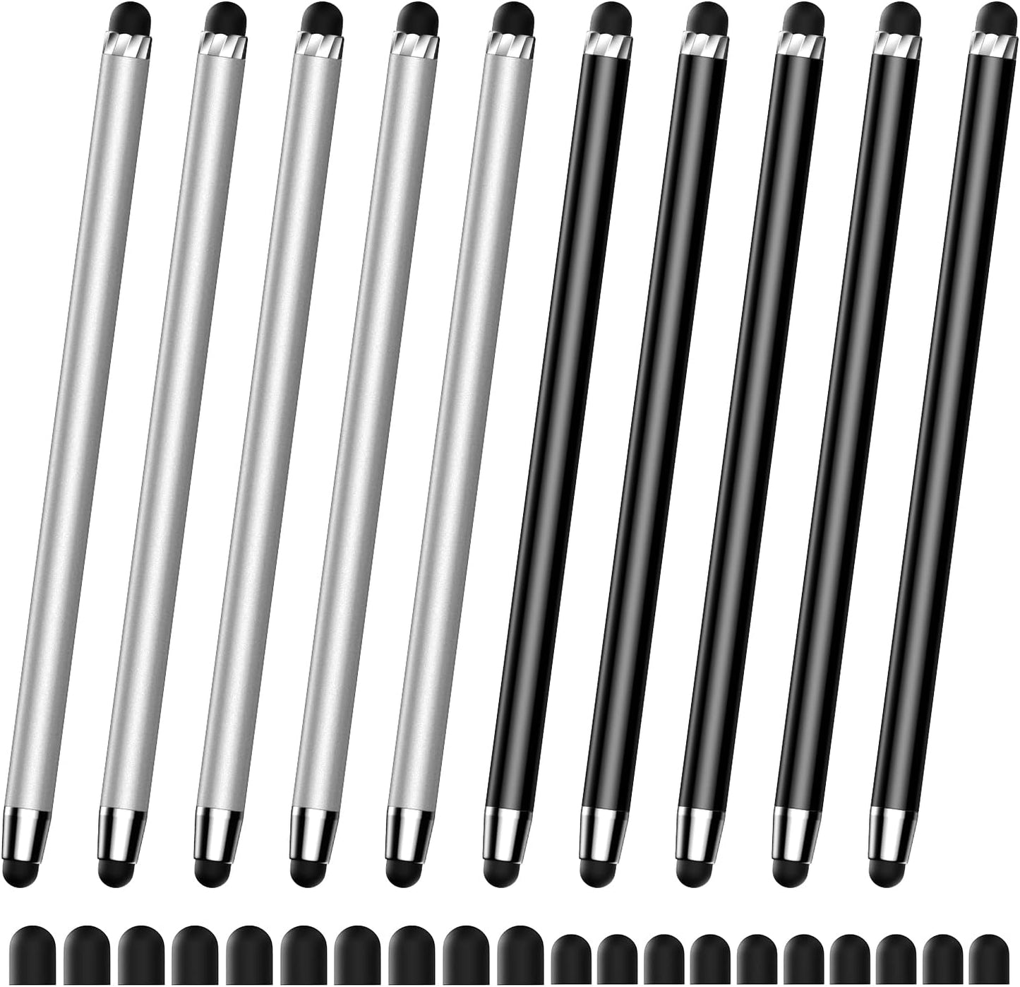 10 PCS Stylus,Stylus Pen for Touchscreen,Stylus 2-in-1 High Sensitivity & Precision Suitable for All Touch Screens of iPhone/ipad/Android Tablets(10 Stylus Pen Silver/Black + 20 Tips)