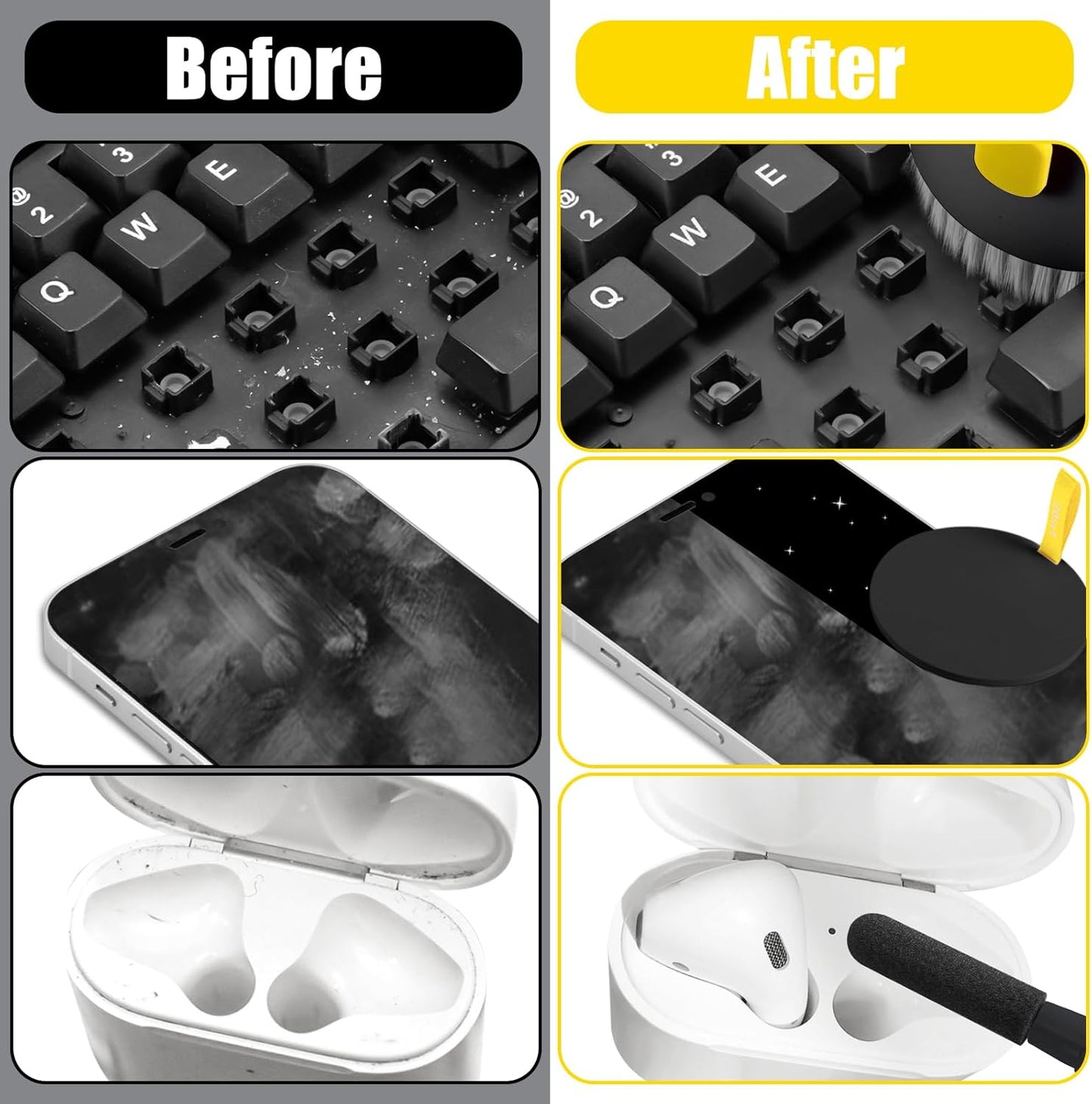 walrfid 2pcs Computer Keyboard Cleaner Kit, Laptop Screen Cleaning Spray for iPhone AirPod Phone MacBook iPad, 20-in-1 Electronic Clean Brush Tool for Earbud iPod Monitor TV Earphone Camera, Black