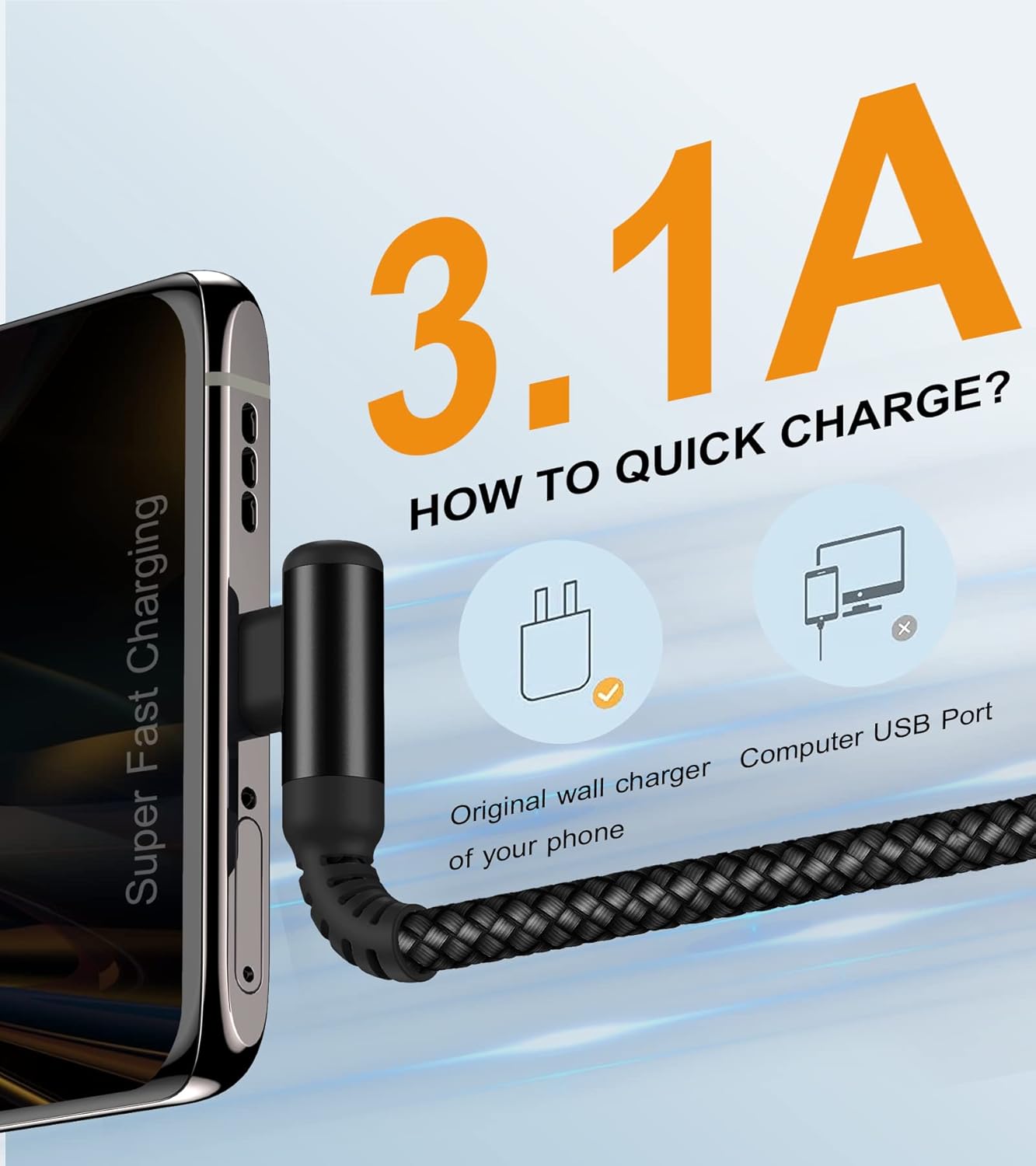 sweguard USB Type C Charger Cable Right Angle [2-Pack,3.3FT] iPhone 16 Charger Nylon Braided Cord for iPhone 15 16 Pro Max Samsung Galaxy S25 S24 S23 S22 S21 S20 S10 S9 Note A15 A55 Flip Pixel LG Moto