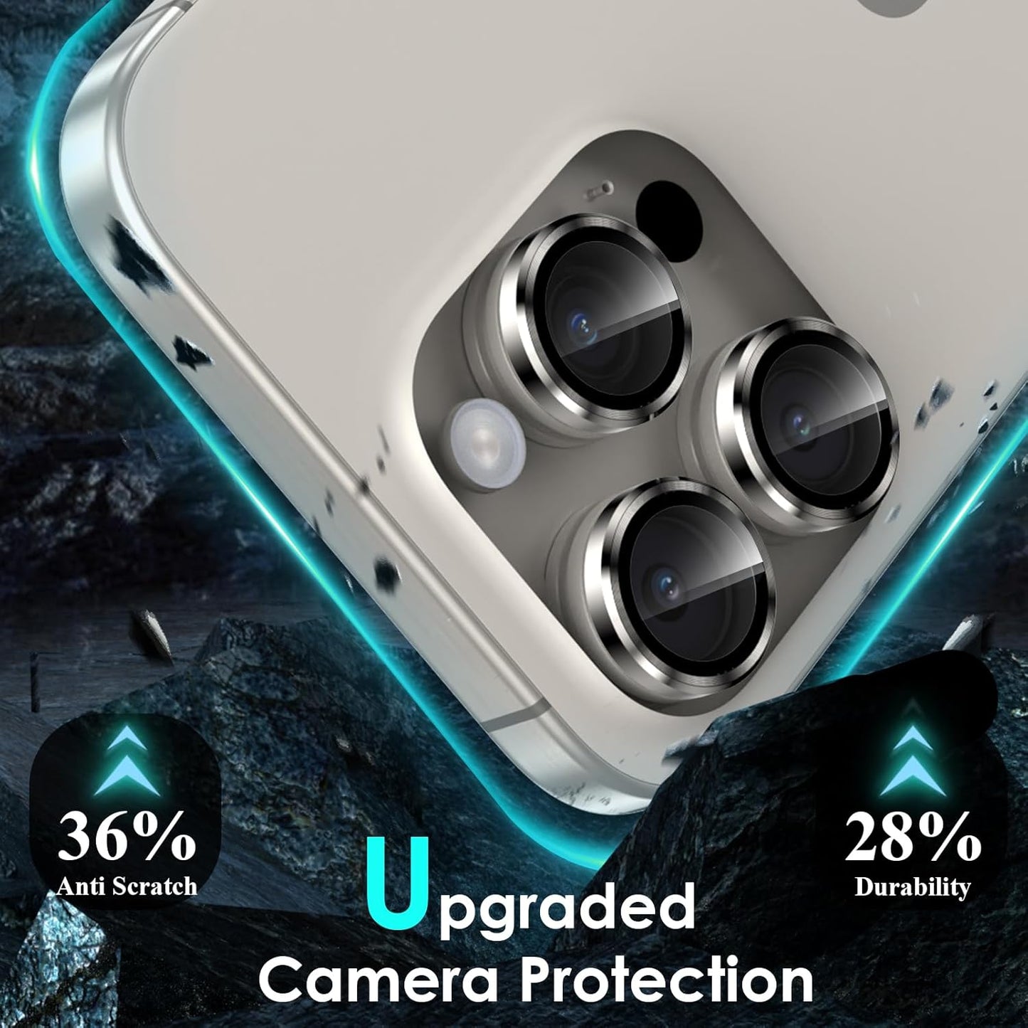 YWXTW Camera Lens Protector for iPhone 15 Pro/iPhone 15 Pro Max, [1 Step Installation Tray] Tempered Glass Screen Protector Metal Individual Camera Cover Accessories Case Friendly (Natural Titanium)