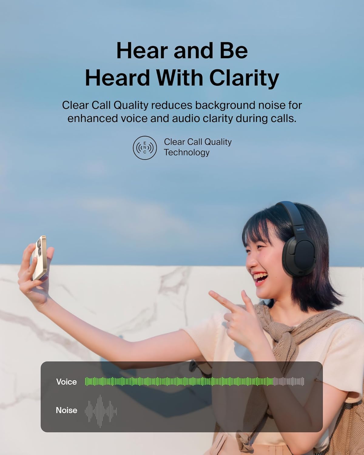 Belkin SoundForm Surround Bluetooth Over-Ear Headphones - Environmental Noise Cancelling Headphones - Wireless w/ 60H Playtime & Soft Ear Cups for iPhone, Galaxy, iPad, Travel, Home, or Office - Black