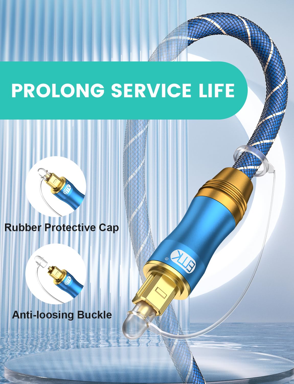 EMK Digital Optical Audio Cable Fiber Optical Toslink Cable SPDIF Audio Cable Male to Male Cord for Home Theater, Sound Bar, TV, PS4, Xbox, PlayStation & More (26Feet/8M)