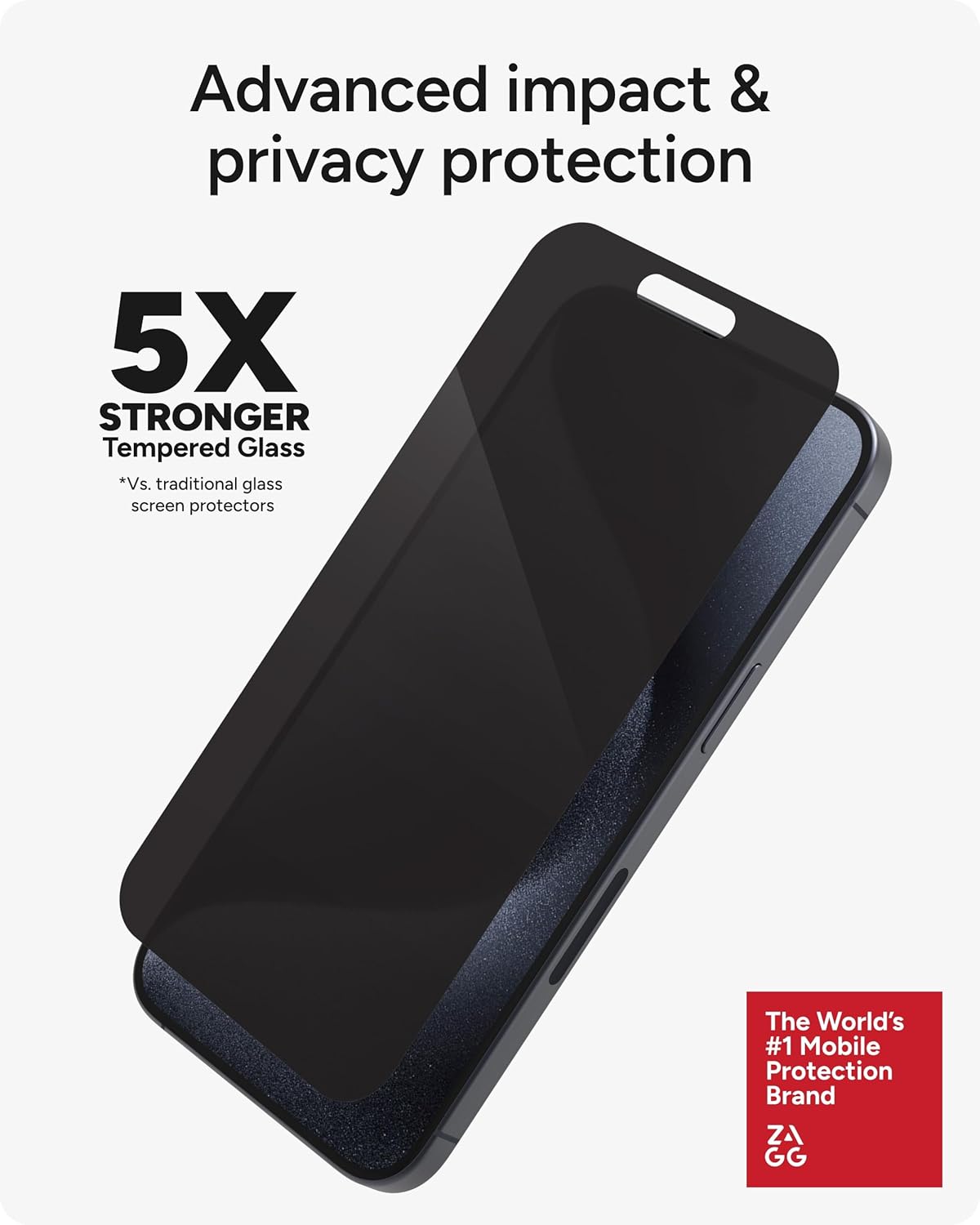 ZAGG InvisibleShield Glass Elite Privacy iPhone 15 Pro Max Screen Protector - 5X Stronger with Reinforced Edges, 2-Way Privacy Filter, Scratch & Smudge-Resistant Surface, Easy to Install