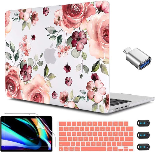 CISSOOK for MacBook Air 13.6 inch Case 2025 2024 2022 Release A3240 A3113 A2681, Matte Hard Shell Case Flower Cover with Keyboard Cover + USB Adapter for MacBook Air 13.6 M2 M3 M4 with Touch ID