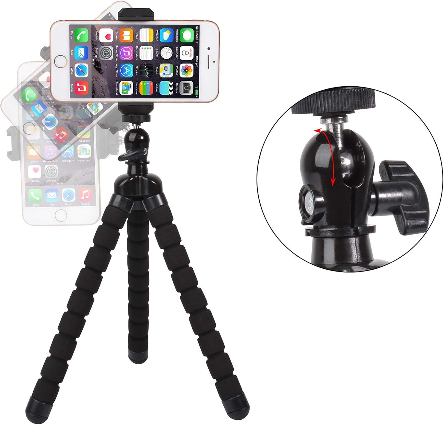 Phone Mini Tripod, Ruittos Premium Flexible Mobile Phone Tripod Stand Compatible with iPhone Samsung Go Pro, Small Digital Camera, Black
