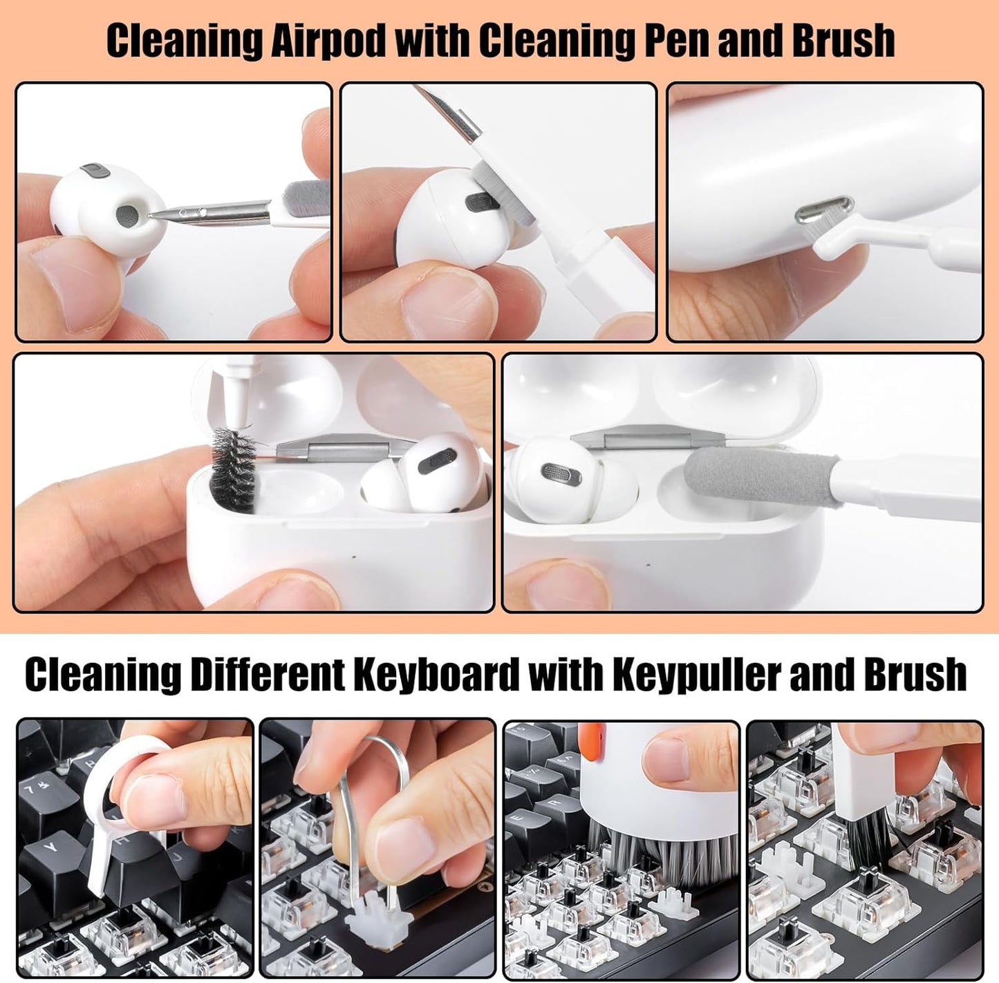 walrfid Laptop Phone Screen Cleaner Kit, Computer Keyboard Brush Cleaning Spray for iPhone AirPods MacBook iPad, 20-in-1 Electronic Device Clean Tool for Camera Earbud Car Screens (White)