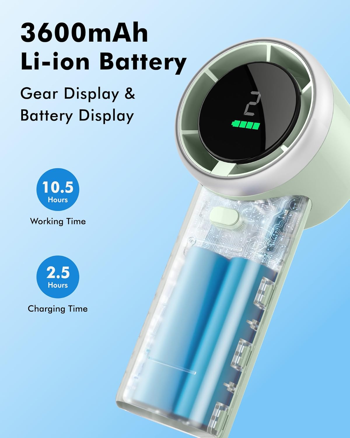 WHATOOK Portable Mini Fan: High Speed Cooling Fan, 10 Hours Battery Life, USB Rechargeable, Small Essentials for Women, Beach Travel, Vacation (Green)