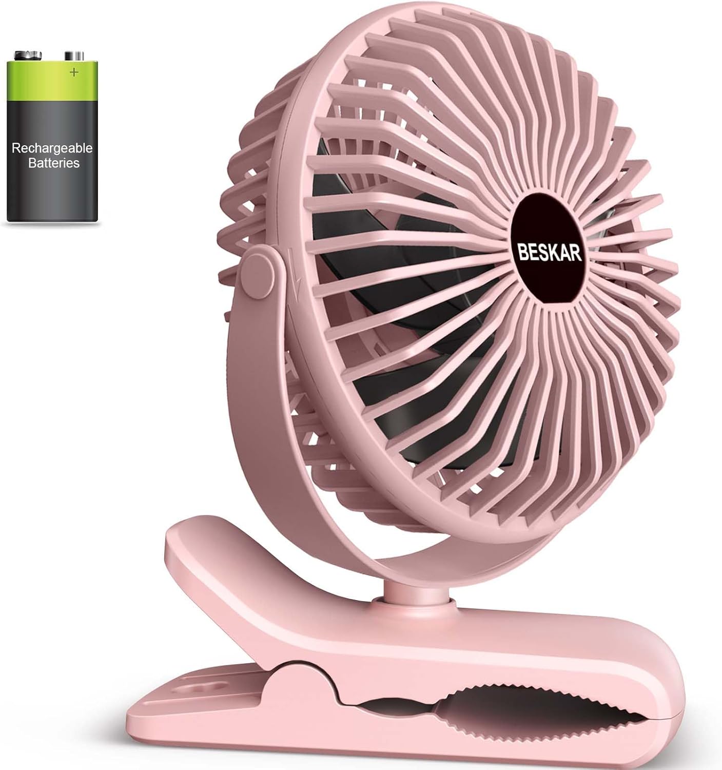BESKAR Portable Clip on Fan Rechargeable, 4 Speeds Small Battery Operated Fans, USB Desk Fan with Strong Airflow, Sturdy Clamp Fans for Golf Cart Office Outdoor Travel Camping
