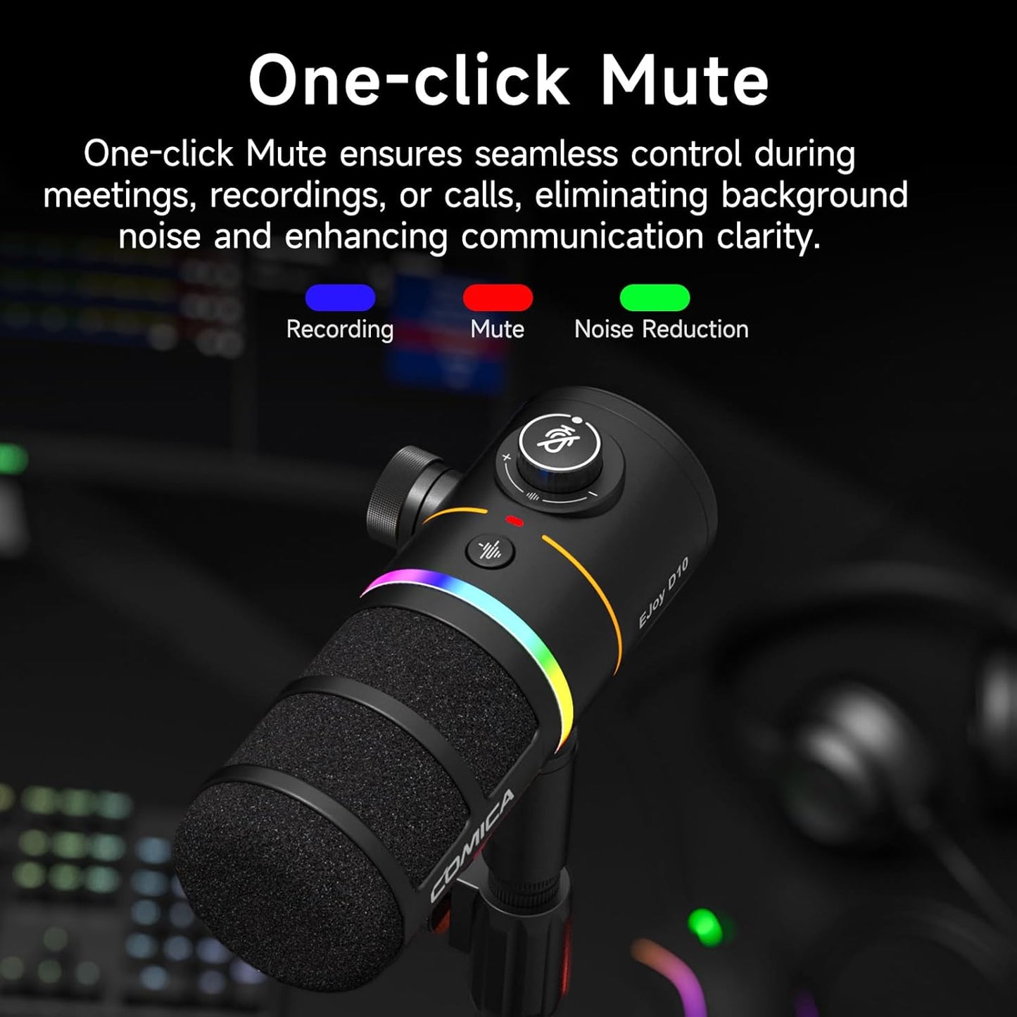 COMICA EJoy D10(D) USB Gaming Microphone – RGB Dynamic Mic with Noise Cancellation, XLR/USB-C, Real-Time Monitoring, Muting, Professional Studio Mic for Gaming, Streaming, Podcast, Recording (Black)