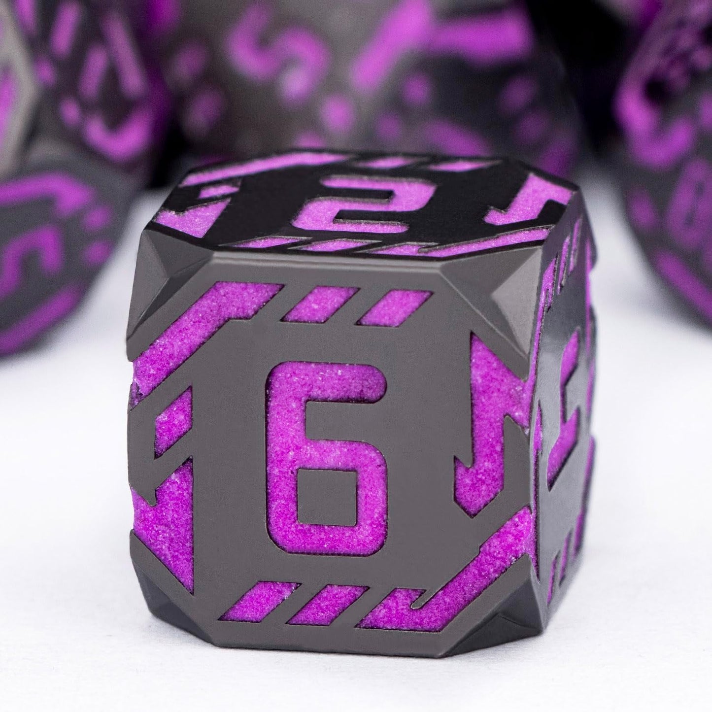 Metal DND Sci-fi Dice Set 7PCS Luminous Purple Stripe Polyhedral Dice for Dungeons Dragons RPG Role Playing Game, Glitter D and D Dice with Gift Box D6 D8 D10 D12 D20