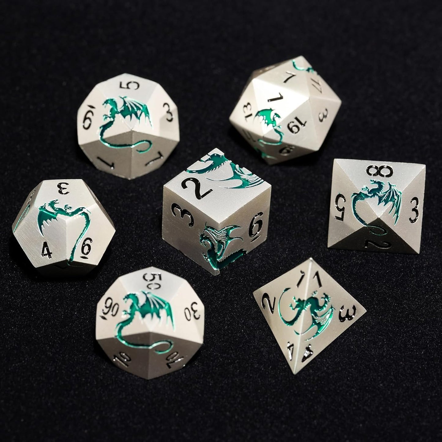 Metal DND Dice Set,Blue Dragon Heavy Metal Dice Set D&D,Dungeons and Dragon TTRPG Role Playing Table Games(Sliver Green Dragon)